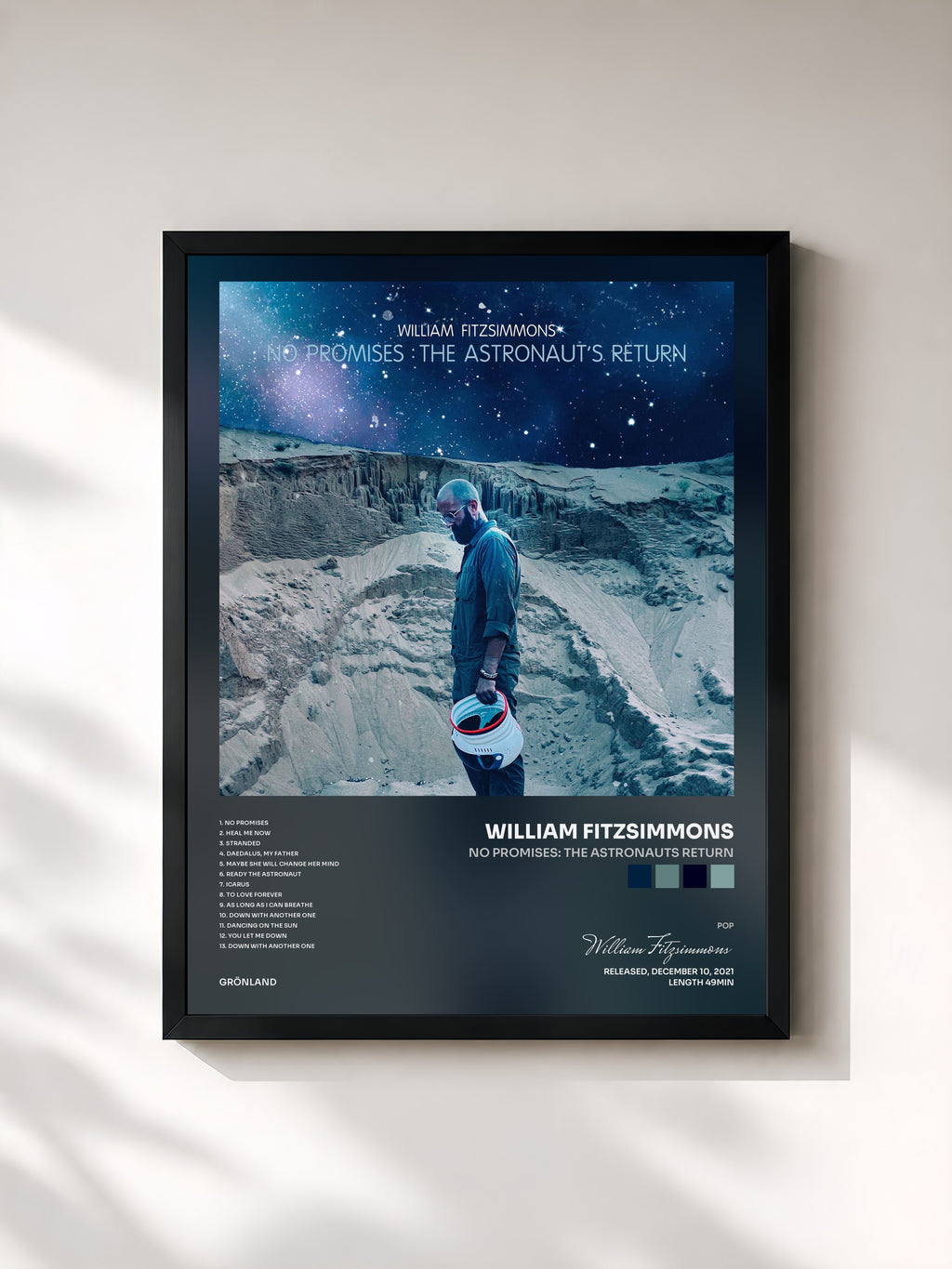 #noir Tableau de l'album No Promises: The Astronauts Return de William Fitzsimmons, cadre noir, imprimé et encadré en France