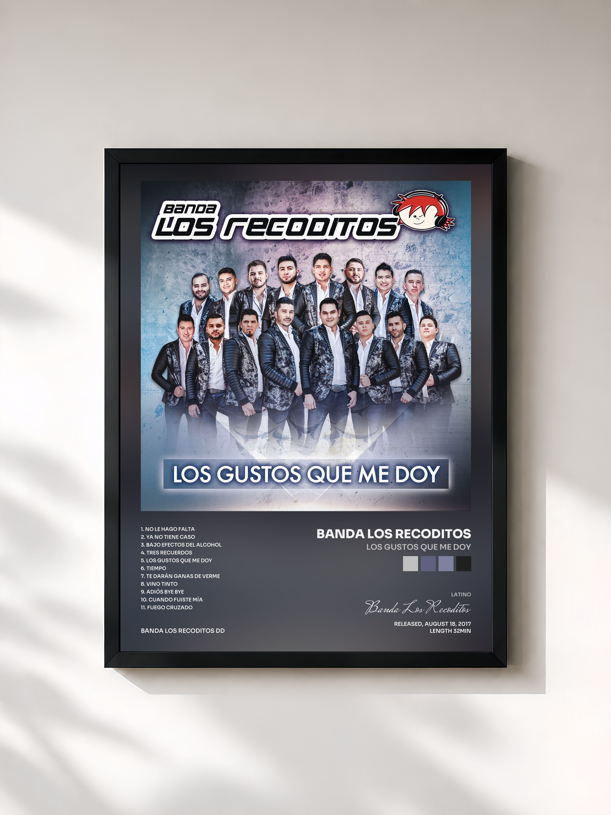 #noir Tableau de l'album Los Gustos Que Me Doy de Banda Los Recoditos, cadre noir, imprimé et encadré en France