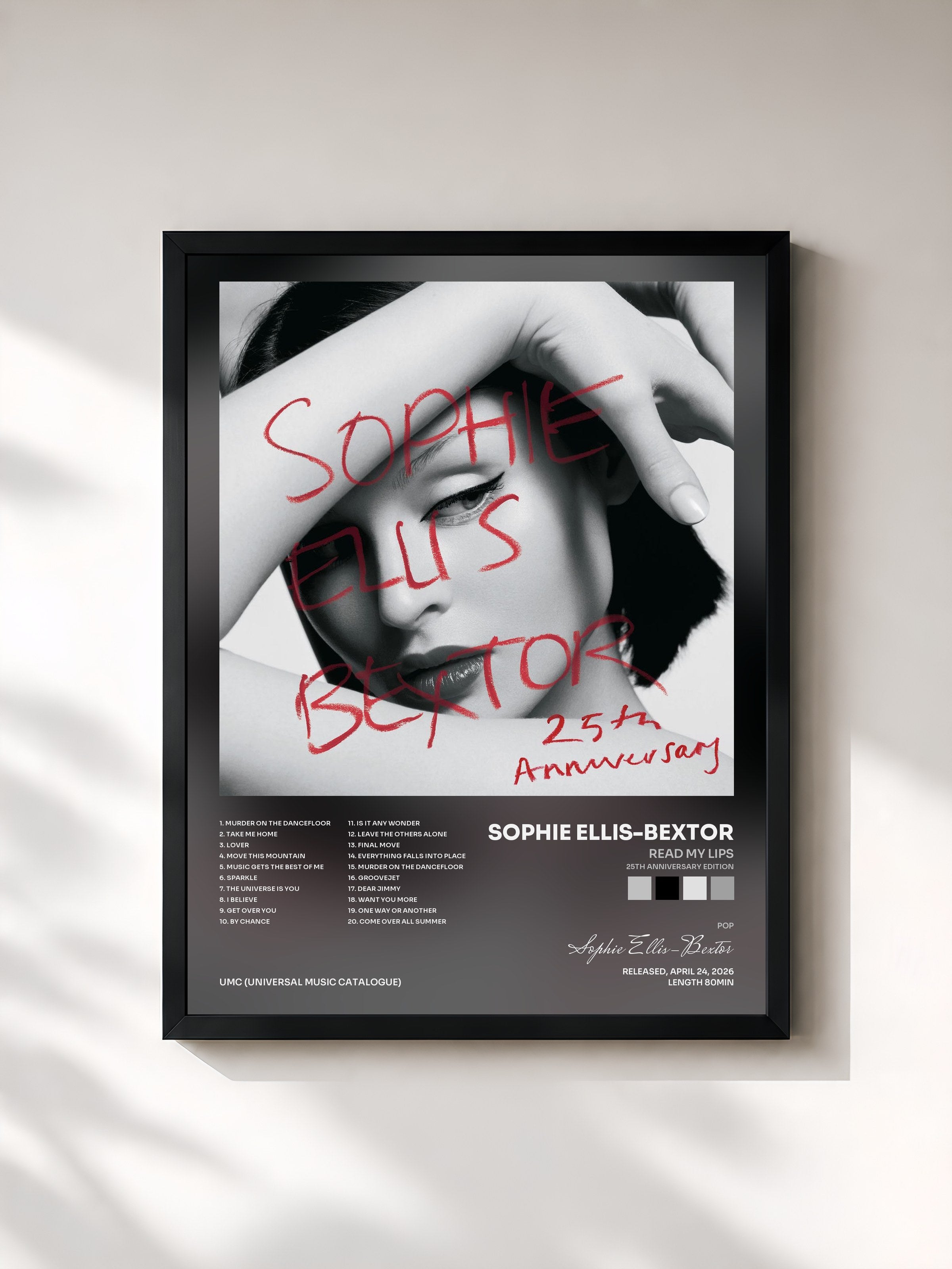 #noir Tableau de l'album Read My Lips (25th Anniversary Edition) de Sophie Ellis-Bextor, cadre noir, imprimé et encadré en France