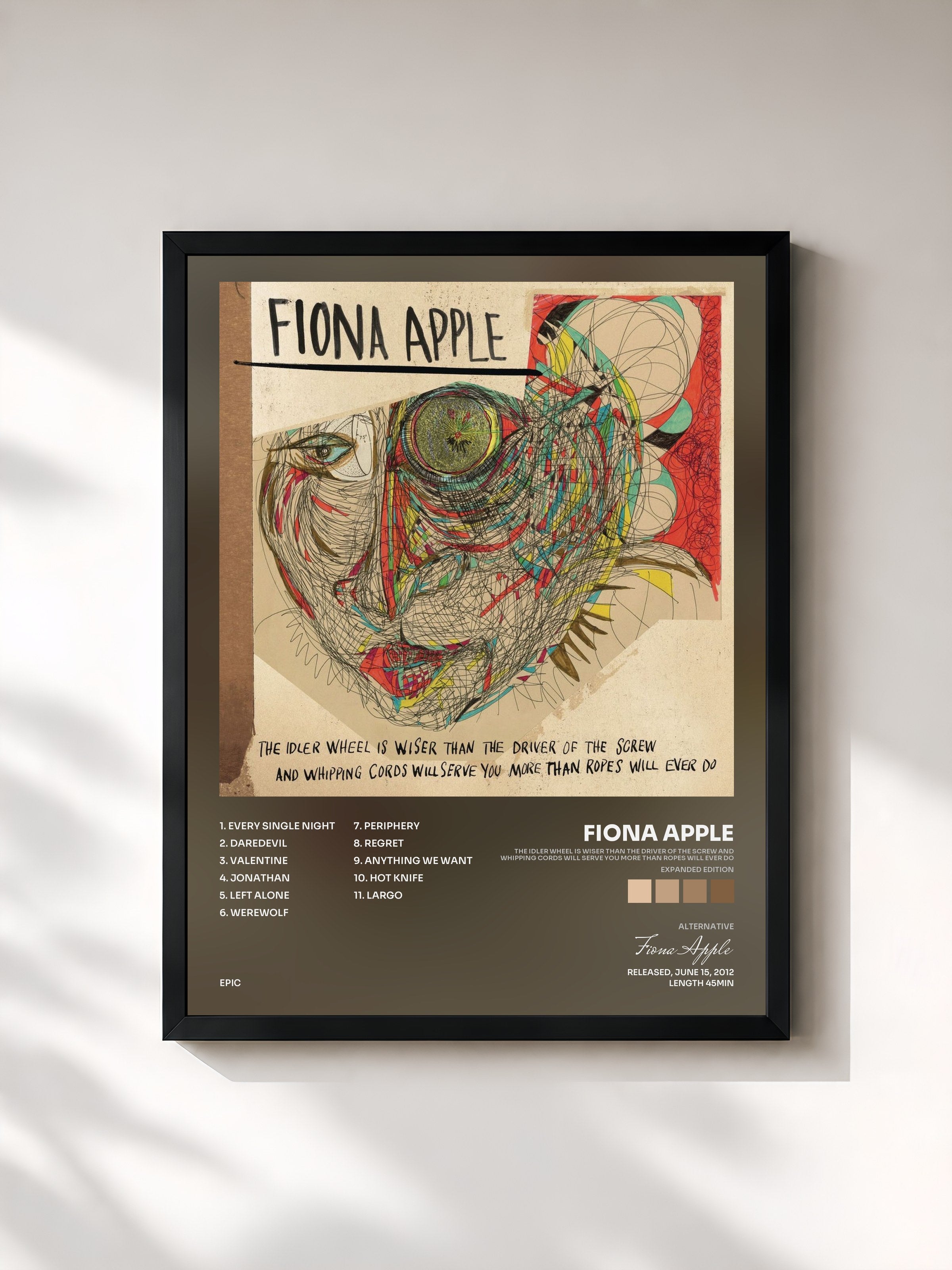 #noir Tableau de l'album The Idler Wheel Is Wiser Than the Driver of the Screw and Whipping Cords Will Serve You More Than Ropes Will Ever Do (Expanded Edition) de Fiona Apple, cadre noir, imprimé et encadré en France