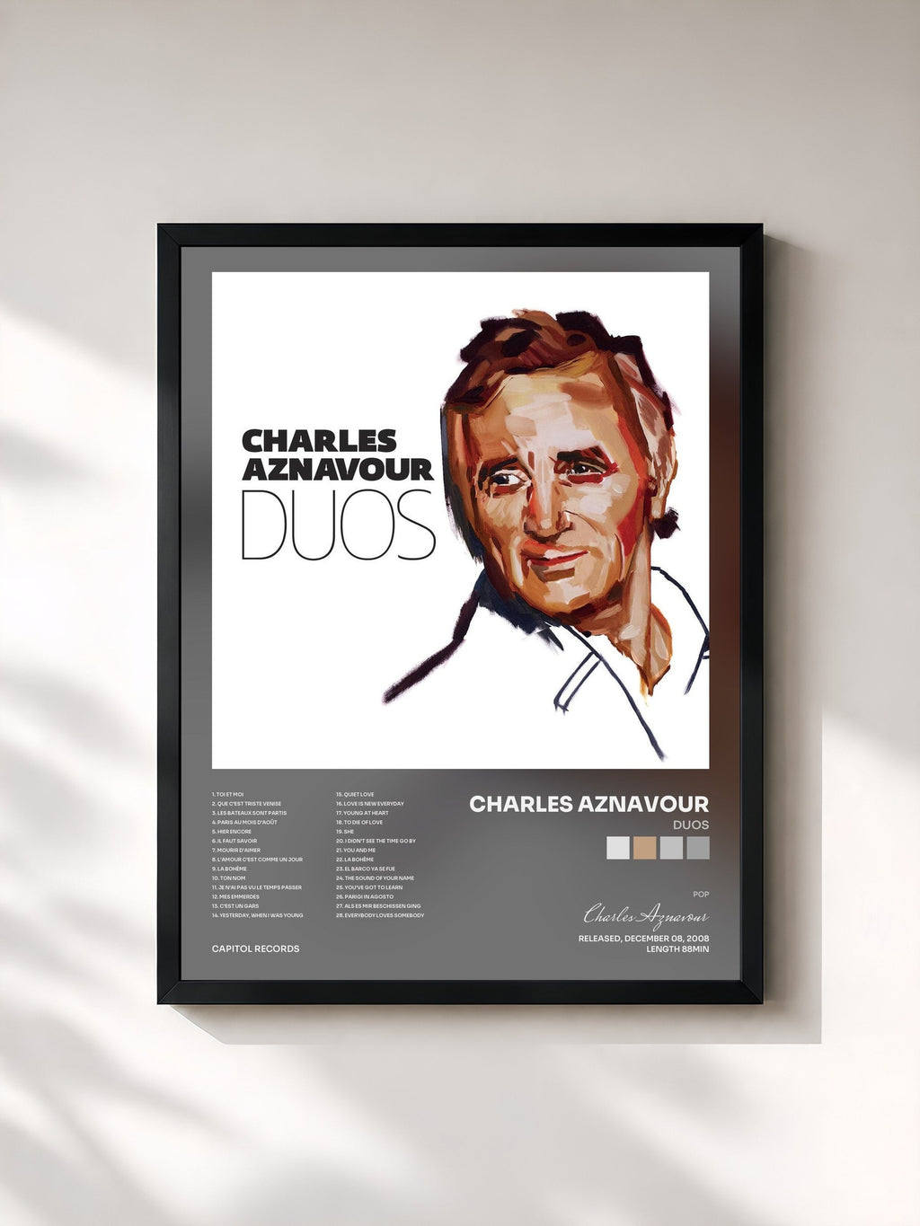 #noir Duos de Charles Aznavour en lámina enmarcada, marco negro, impresa y enmarcada en Francia