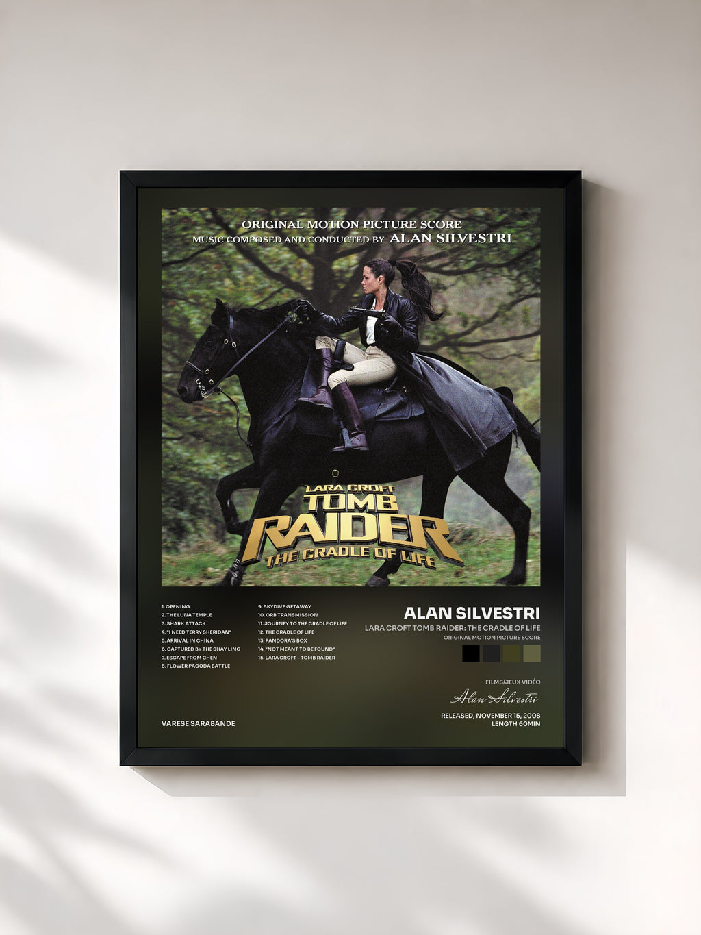 #noir Lara Croft Tomb Raider: The Cradle Of Life (Original Motion Picture Score) von Alan Silvestri als gerahmter Kunstdruck, schwarzer Rahmen, gedruckt und gerahmt in Frankreich