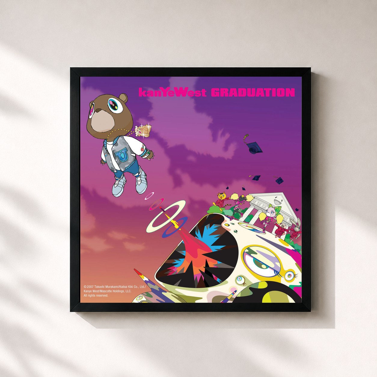 #noir Tableau carré de l'album Graduation de Kanye West, cadre noir 32x32 cm