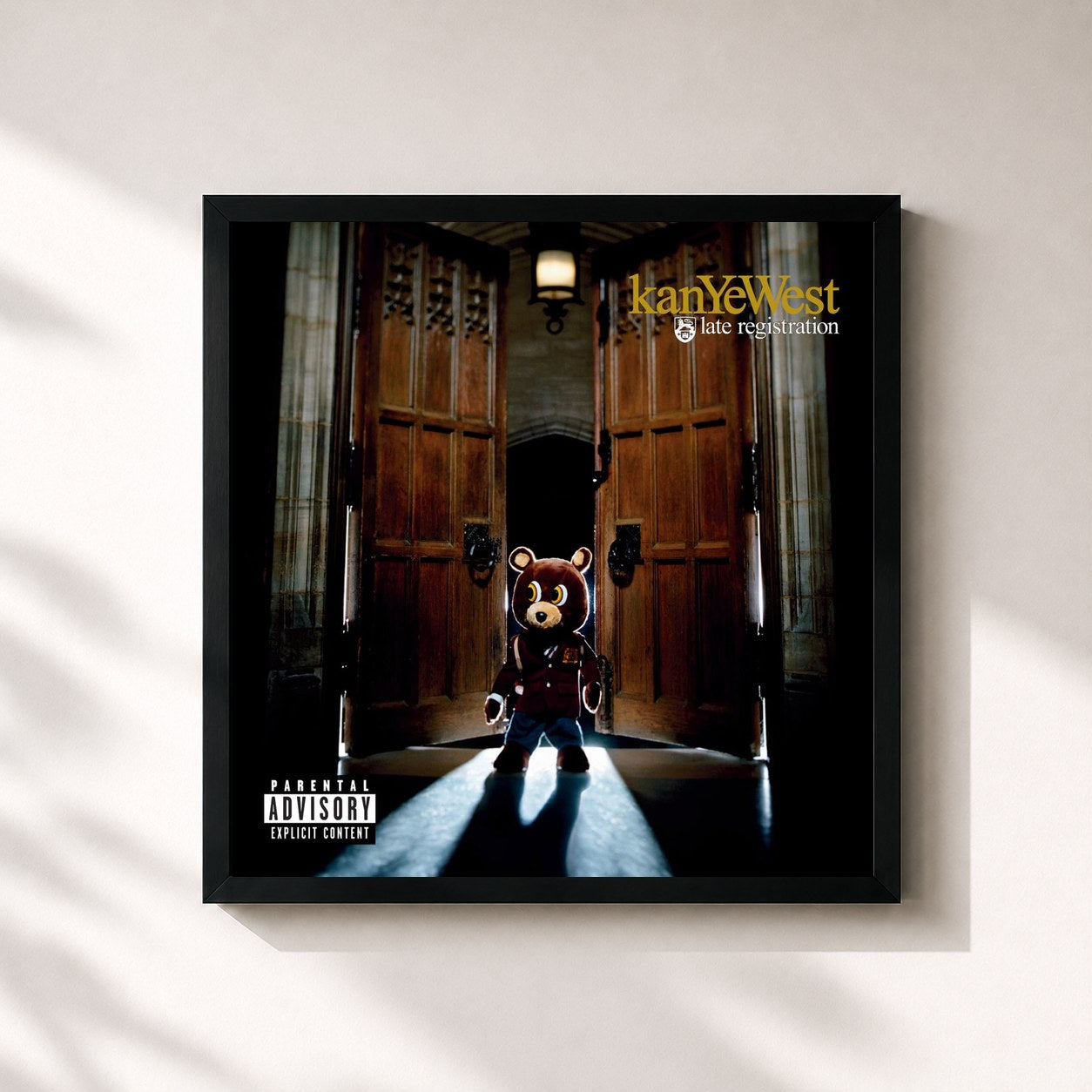#noir Tableau carré de l'album Late Registration de Kanye West, cadre noir 32x32 cm