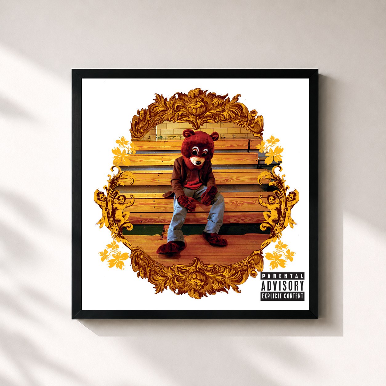 #noir The College Dropout de Kanye West en lámina cuadrada enmarcada, marco negro de 32x32 cm