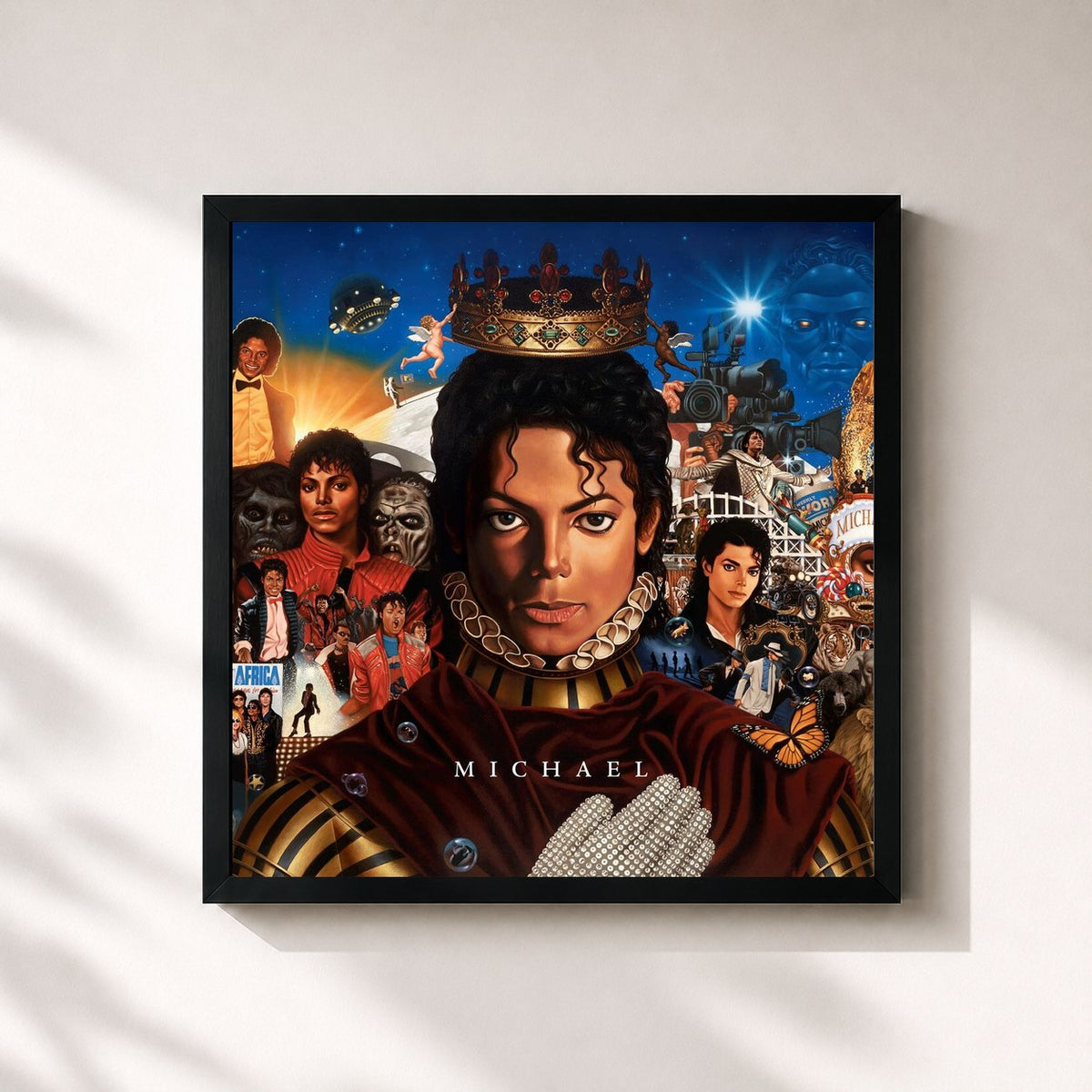 #noir Tableau carré de l'album Michael de Michael Jackson, cadre noir 32x32 cm