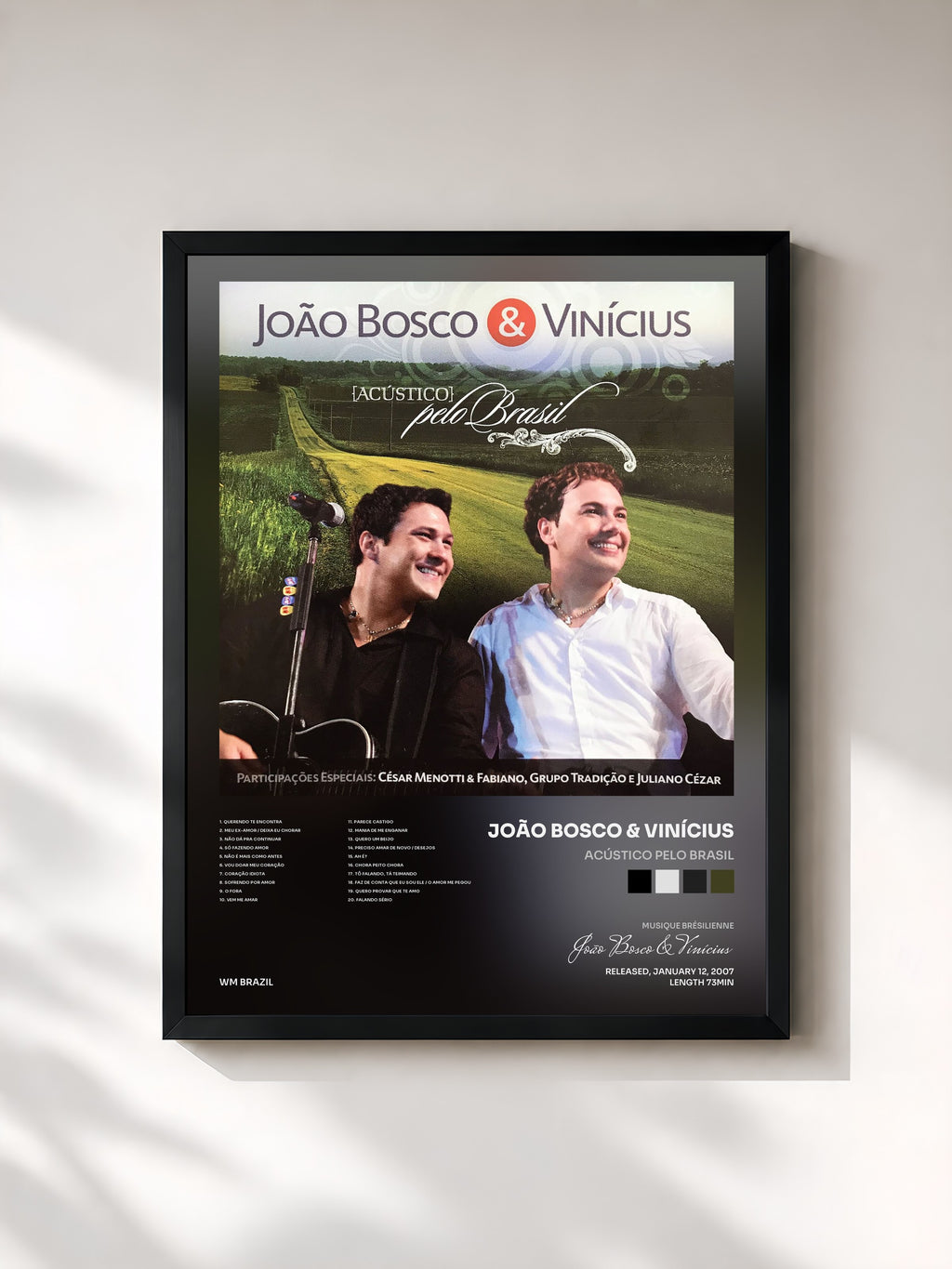 #noir Tableau de l'album Acústico Pelo Brasil de João Bosco & Vinícius, cadre noir, imprimé et encadré en France