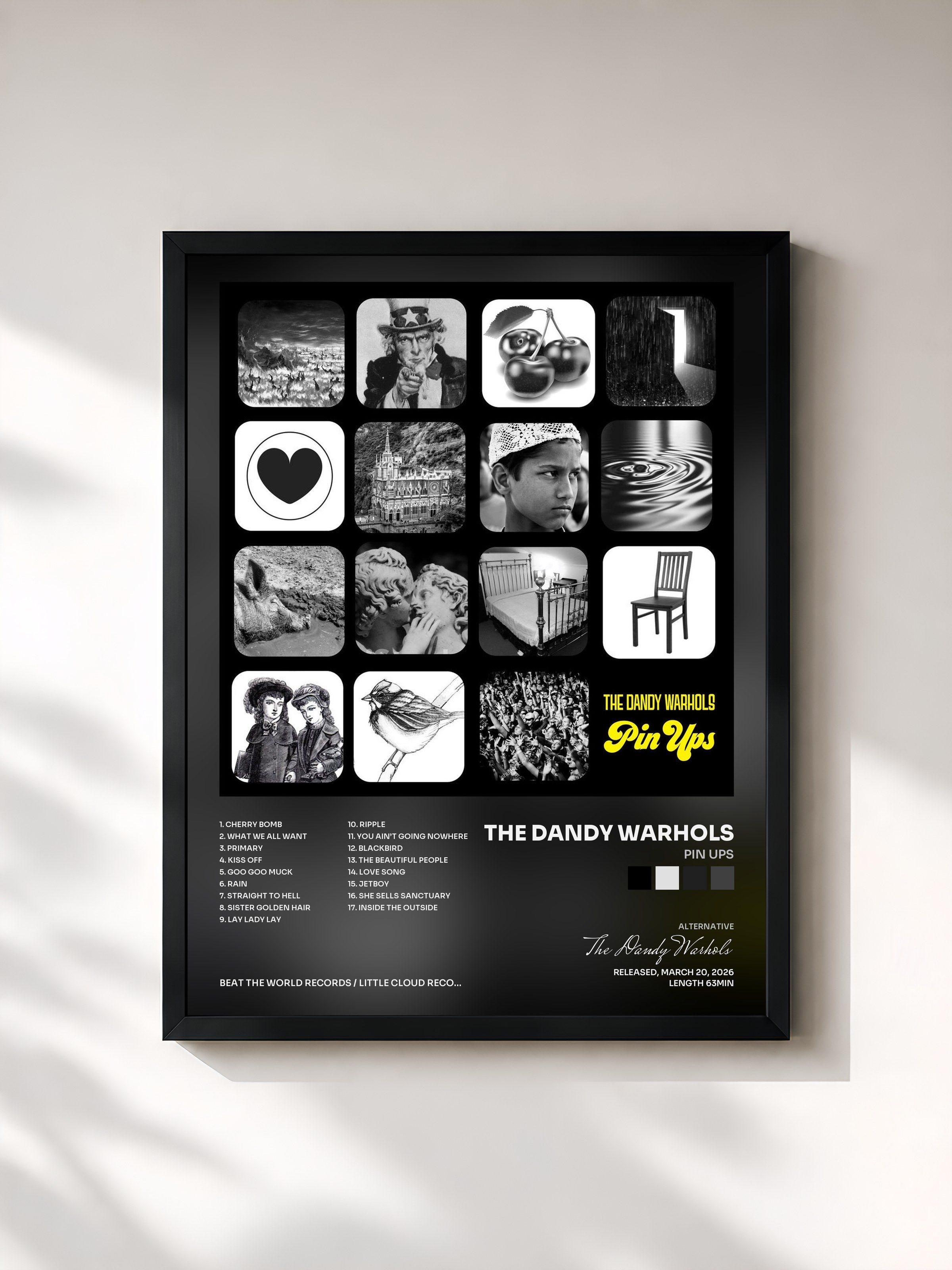 #noir Tableau de l'album Pin Ups de The Dandy Warhols, cadre noir, imprimé et encadré en France