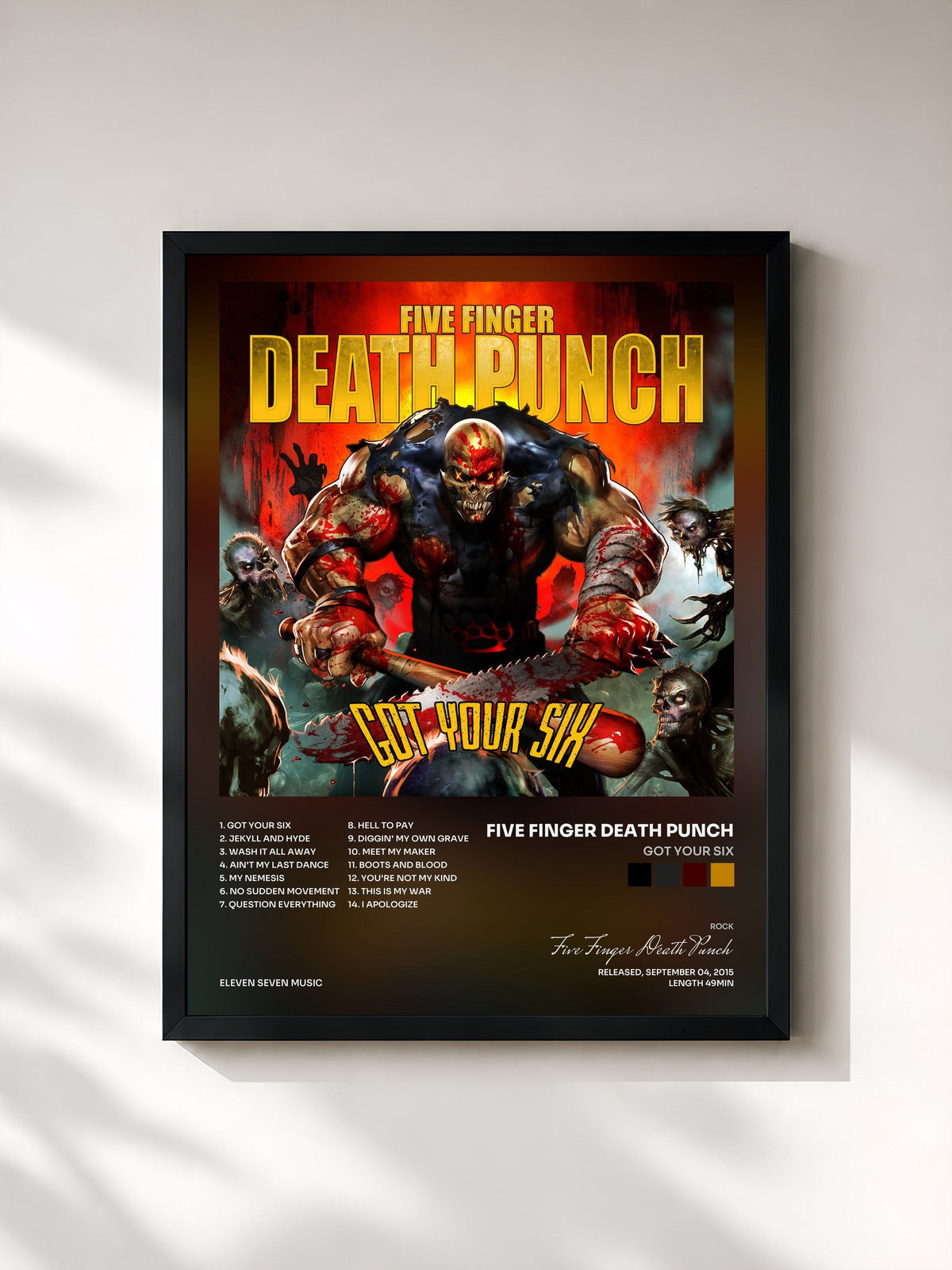 #noir Tableau de l'album Got Your Six de Five Finger Death Punch, cadre noir, imprimé et encadré en France