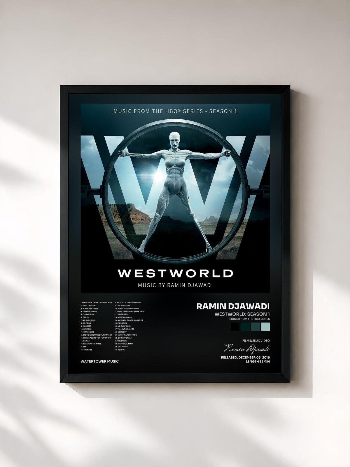 #noir Tableau de l'album Westworld: Season 1 (Music from the HBO Series) de Ramin Djawadi, cadre noir, imprimé et encadré en France