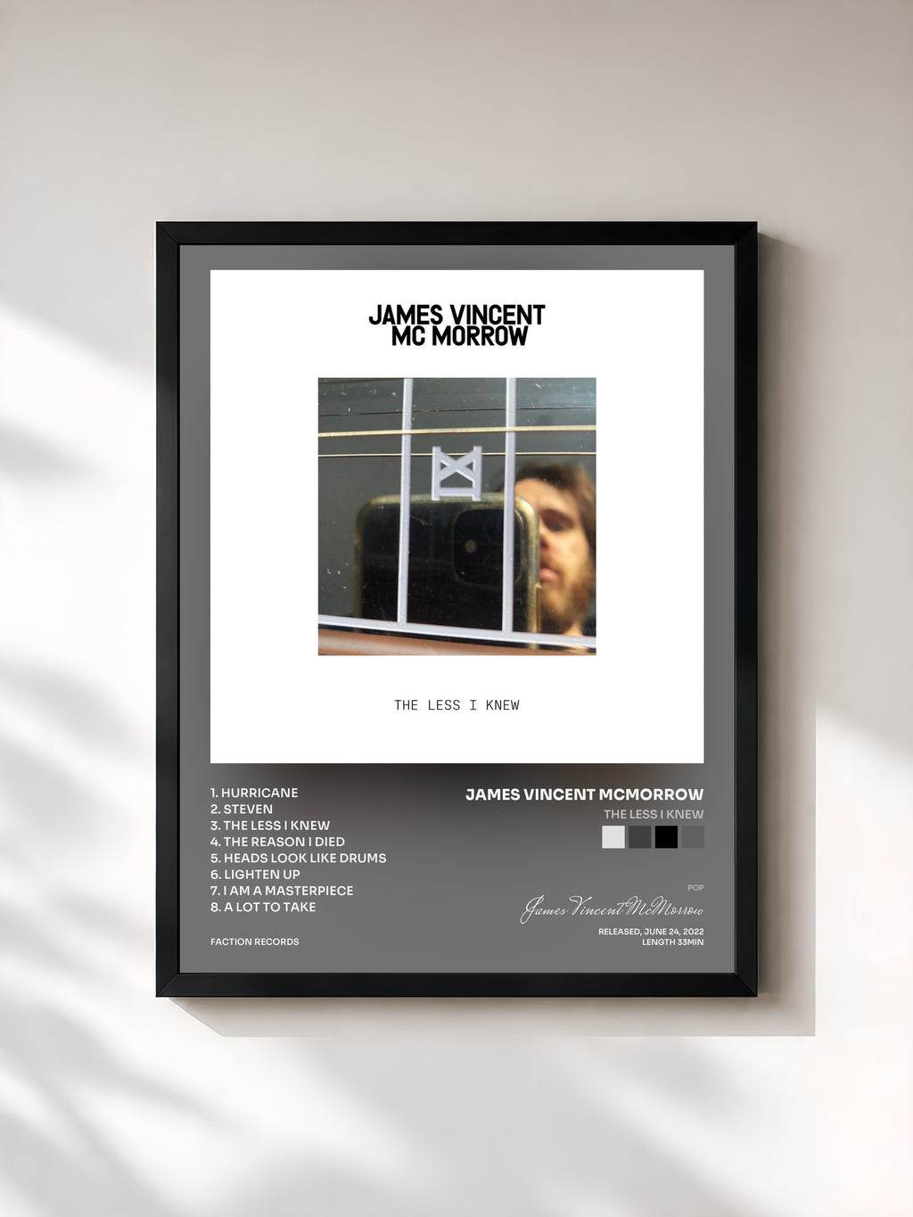 #noir Tableau de l'album The Less I Knew de James Vincent McMorrow, cadre noir, imprimé et encadré en France