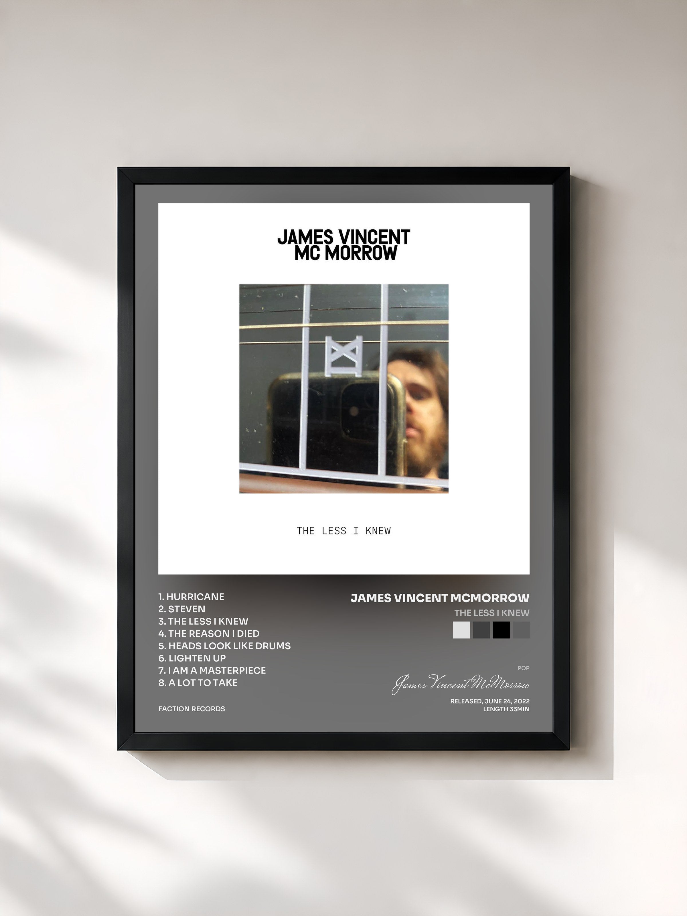 #noir Tableau de l'album The Less I Knew de James Vincent McMorrow, cadre noir, imprimé et encadré en France