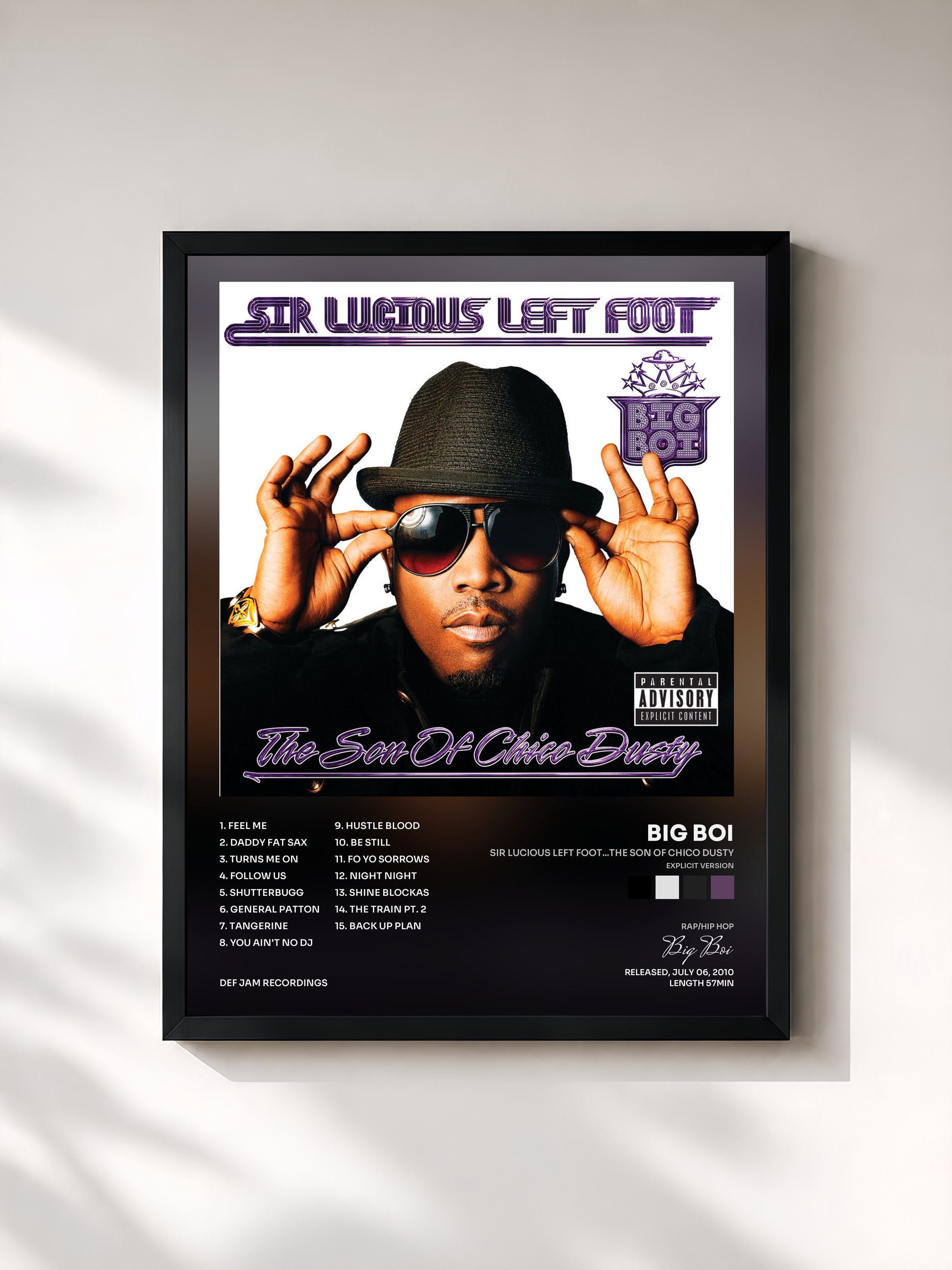 #noir Tableau de l'album Sir Lucious Left Foot...The Son Of Chico Dusty (Explicit Version) de Big Boi, cadre noir, imprimé et encadré en France