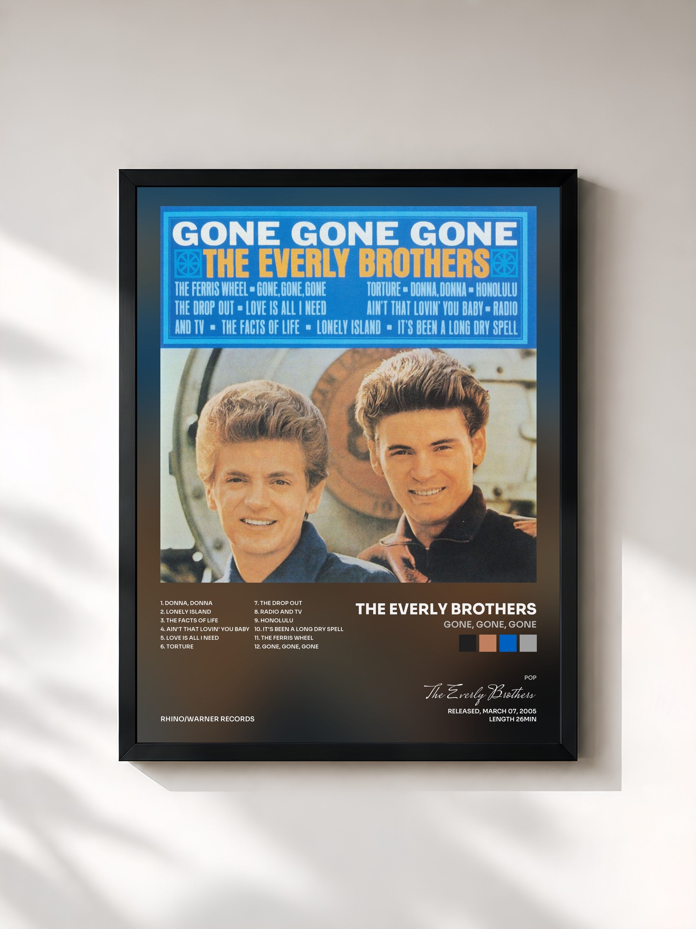 #noir Tableau de l'album Gone, Gone, Gone de The Everly Brothers, cadre noir, imprimé et encadré en France