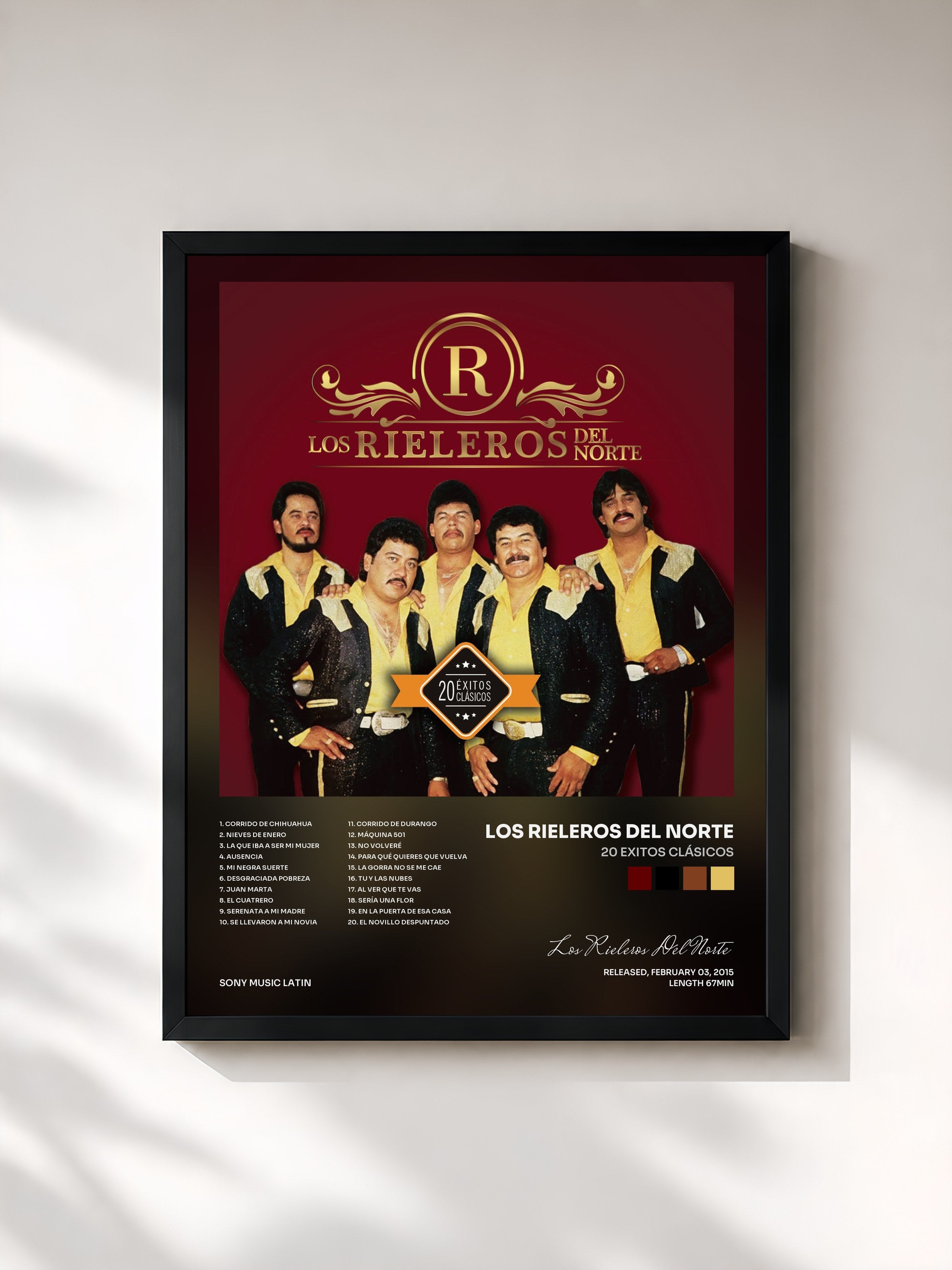 #noir Tableau de l'album 20 Exitos Clásicos de Los Rieleros Del Norte, cadre noir, imprimé et encadré en France