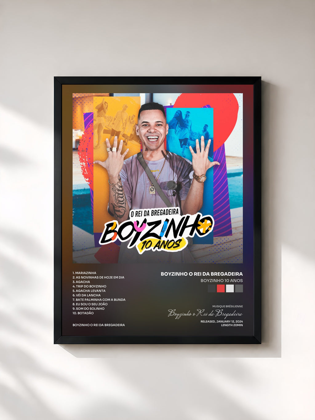 #noir Tableau de l'album BOYZINHO 10 ANOS de Boyzinho o Rei da Bregadeira, cadre noir, imprimé et encadré en France