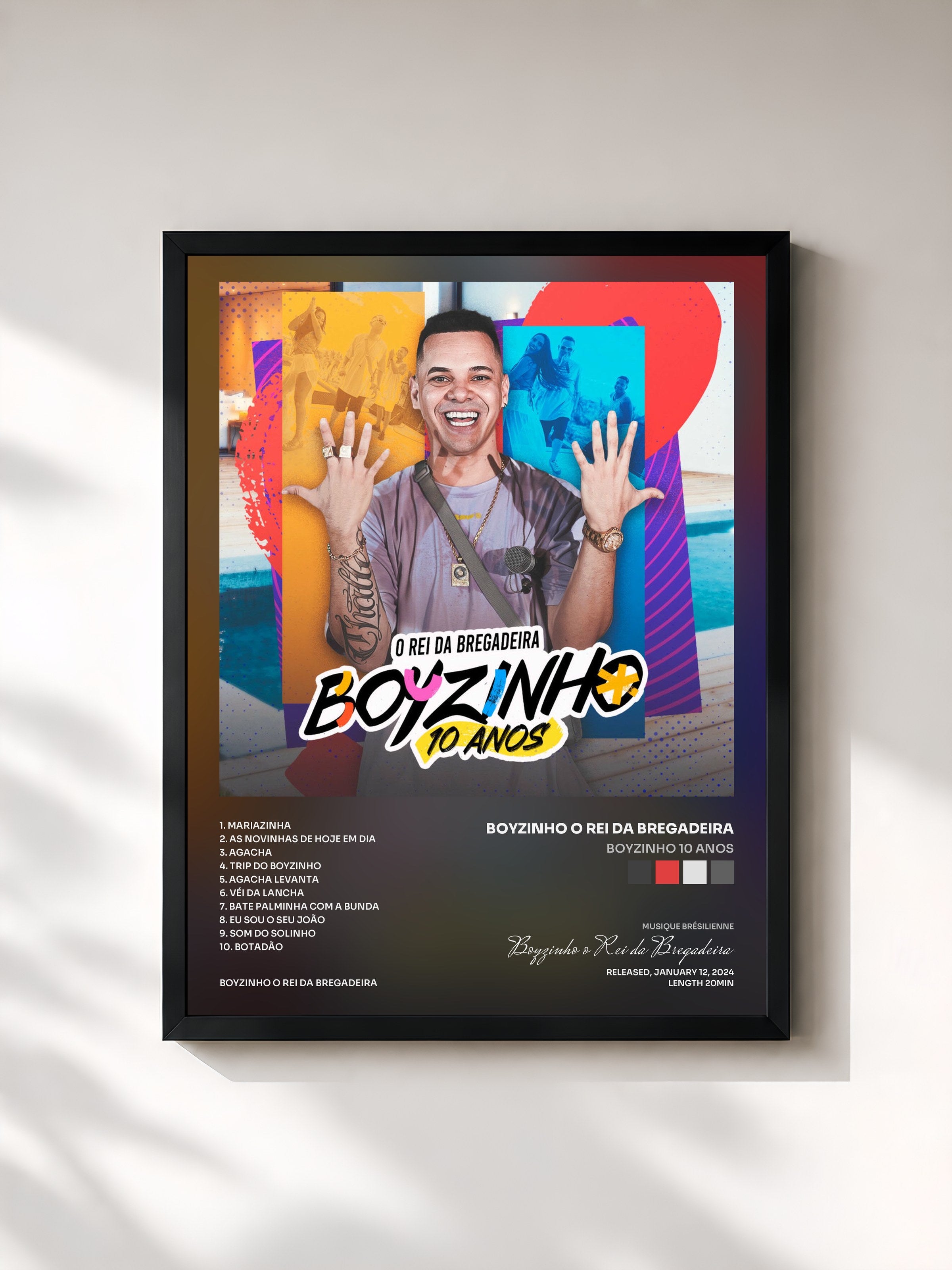 #noir Tableau de l'album BOYZINHO 10 ANOS de Boyzinho o Rei da Bregadeira, cadre noir, imprimé et encadré en France