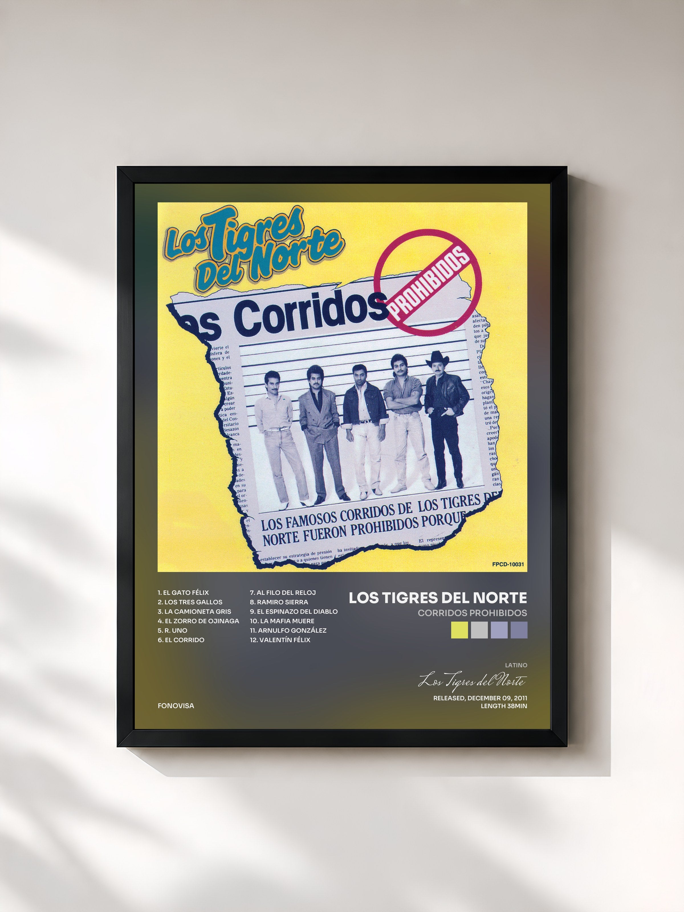 #noir Tableau de l'album Corridos Prohibidos de Los Tigres del Norte, cadre noir, imprimé et encadré en France