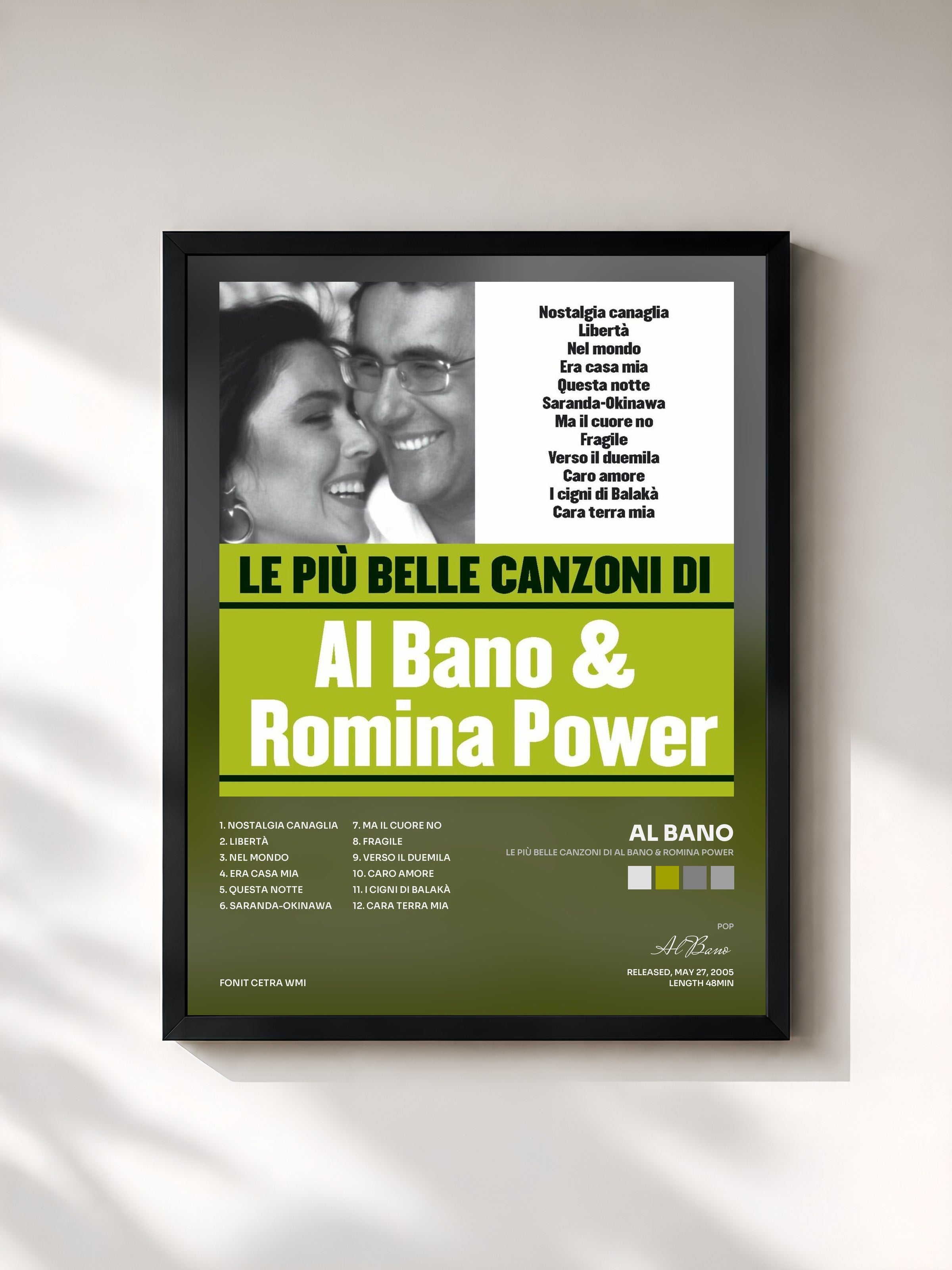 #noir Tableau de l'album Le più belle canzoni di Al Bano & Romina Power de Al Bano, cadre noir, imprimé et encadré en France