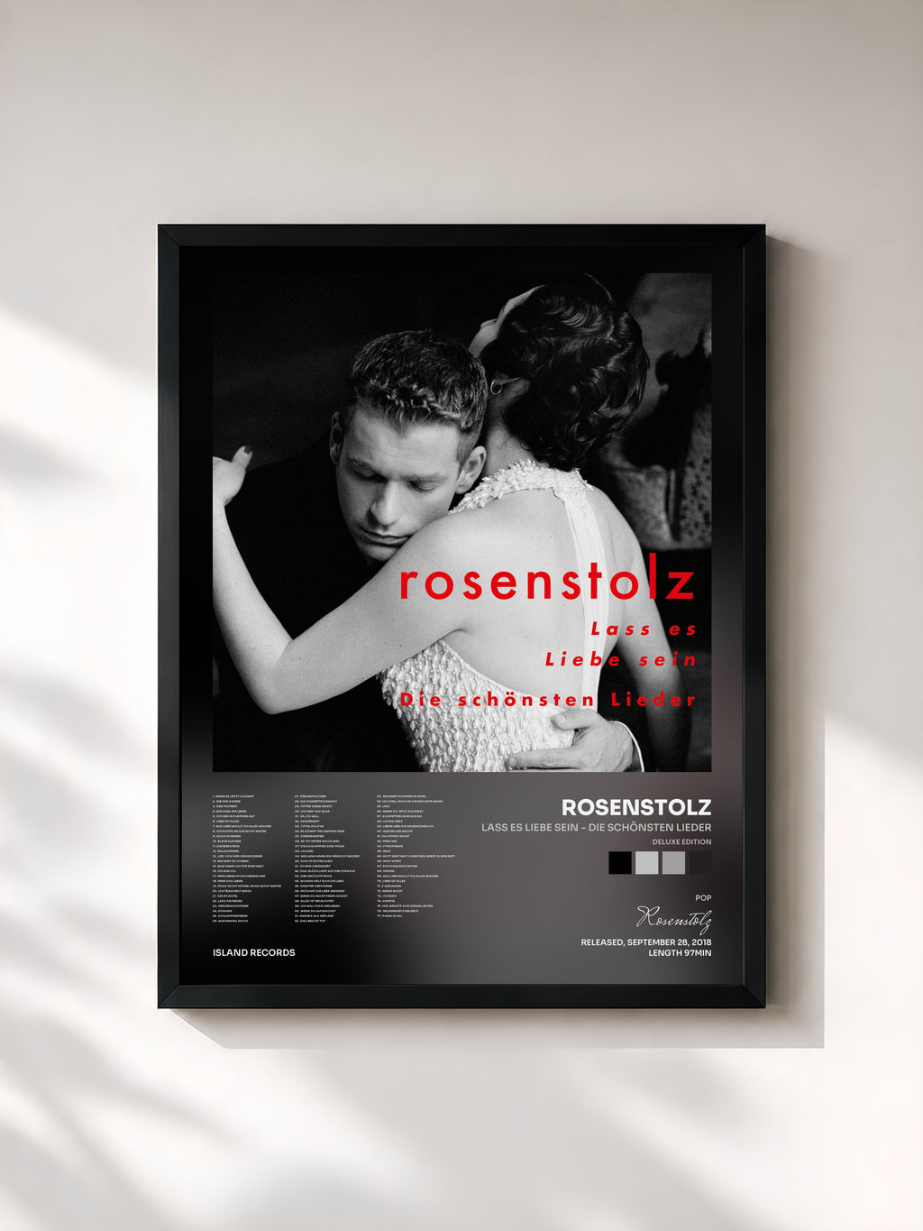 #noir Tableau de l'album Lass es Liebe sein - Die schönsten Lieder (Deluxe Edition) de Rosenstolz, cadre noir, imprimé et encadré en France