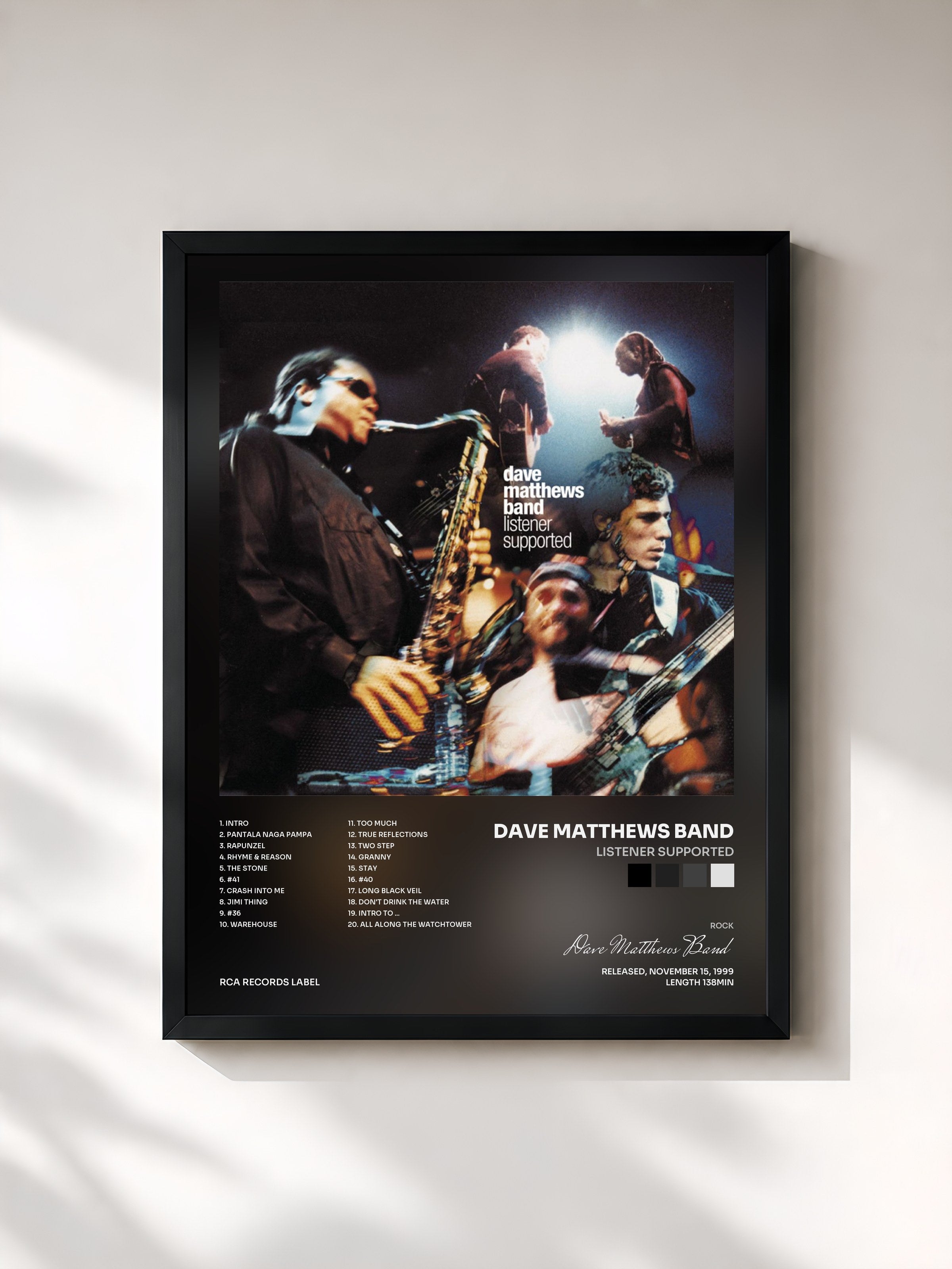 #noir Tableau de l'album Listener Supported de Dave Matthews Band, cadre noir, imprimé et encadré en France