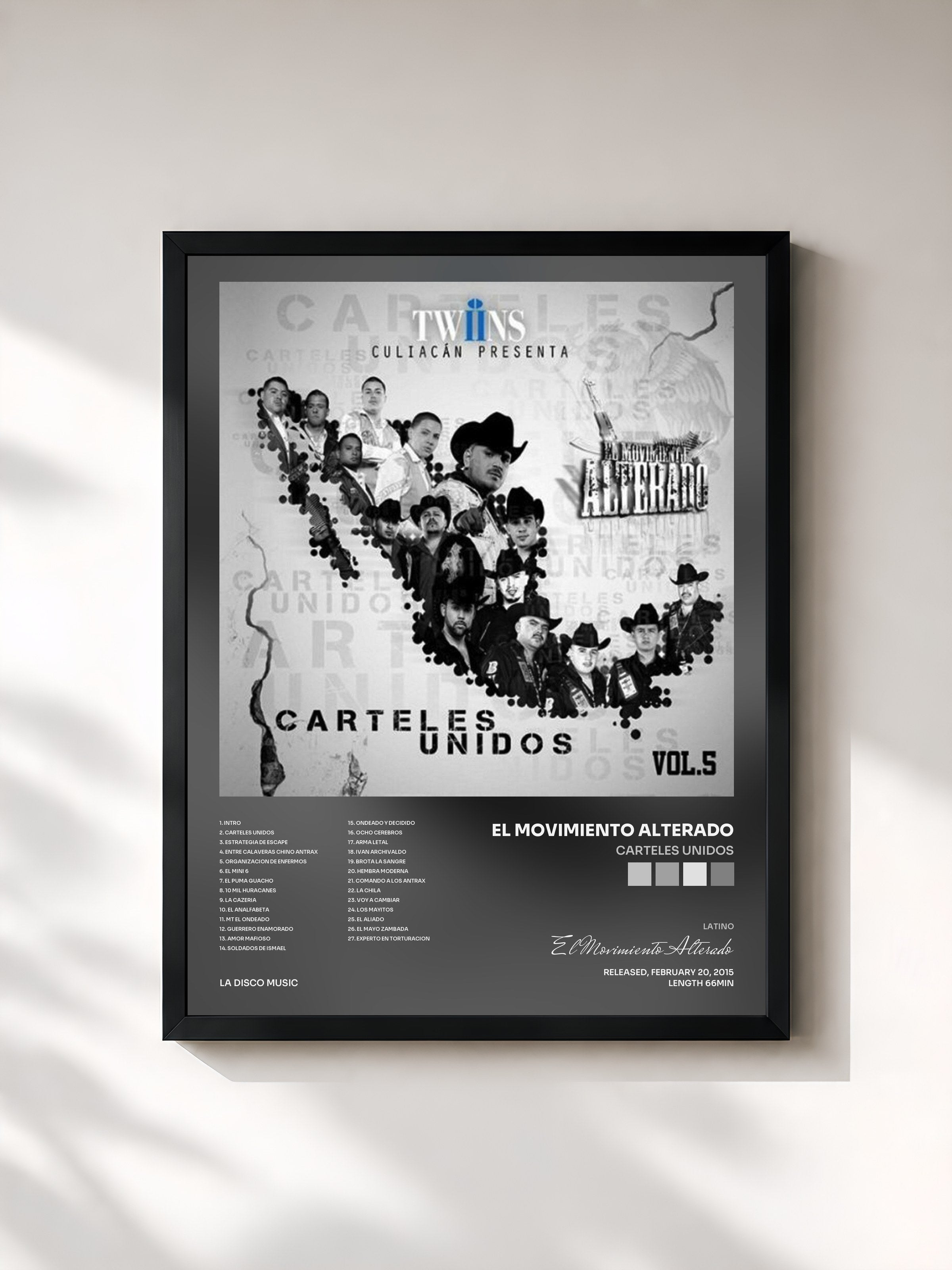 #noir Tableau de l'album Carteles Unidos de El Movimiento Alterado, cadre noir, imprimé et encadré en France