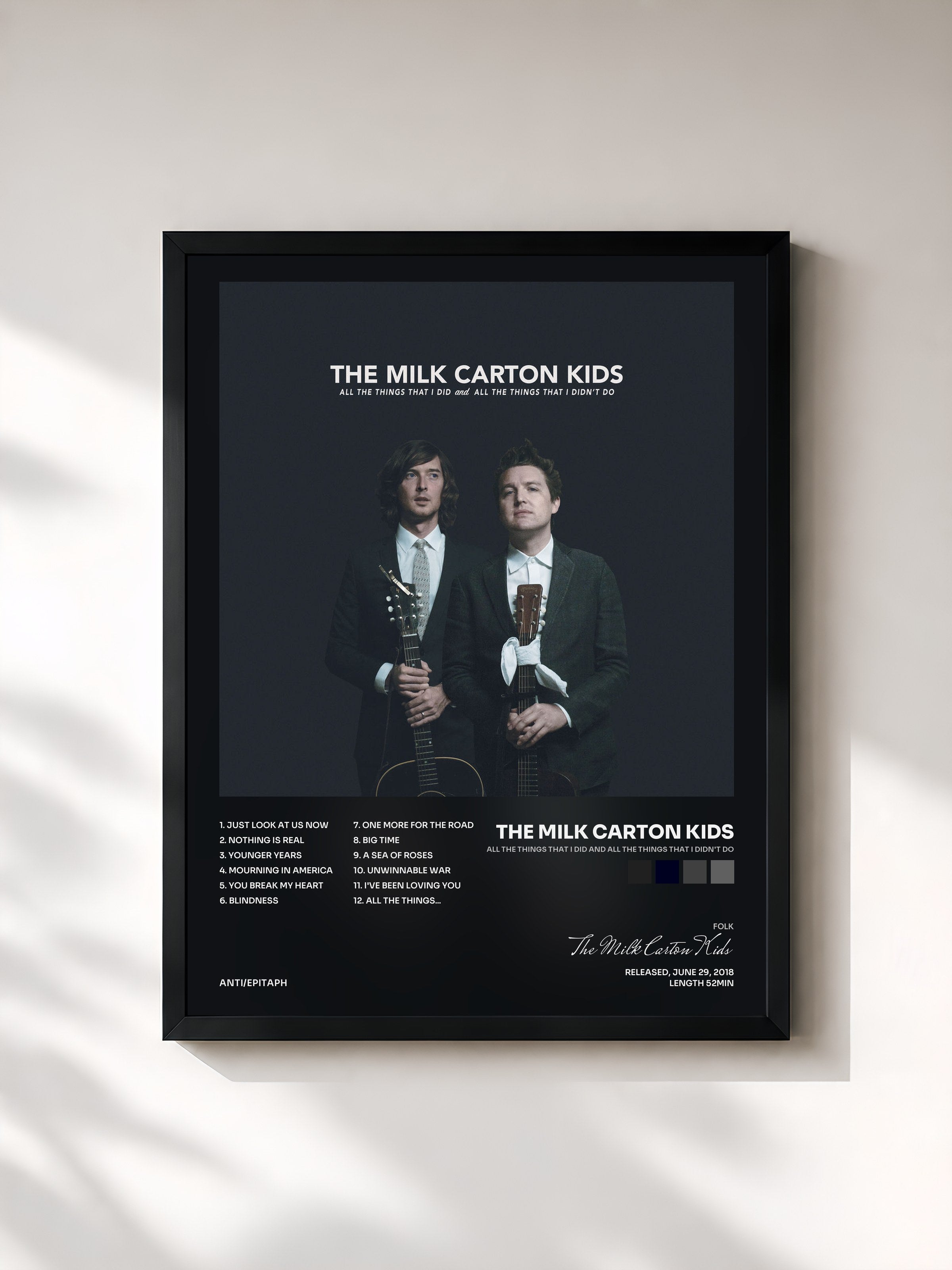 #noir Tableau de l'album All the Things That I Did and All the Things That I Didn't Do de The Milk Carton Kids, cadre noir, imprimé et encadré en France