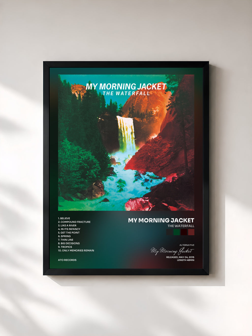 #noir Tableau de l'album The Waterfall de My Morning Jacket, cadre noir, imprimé et encadré en France