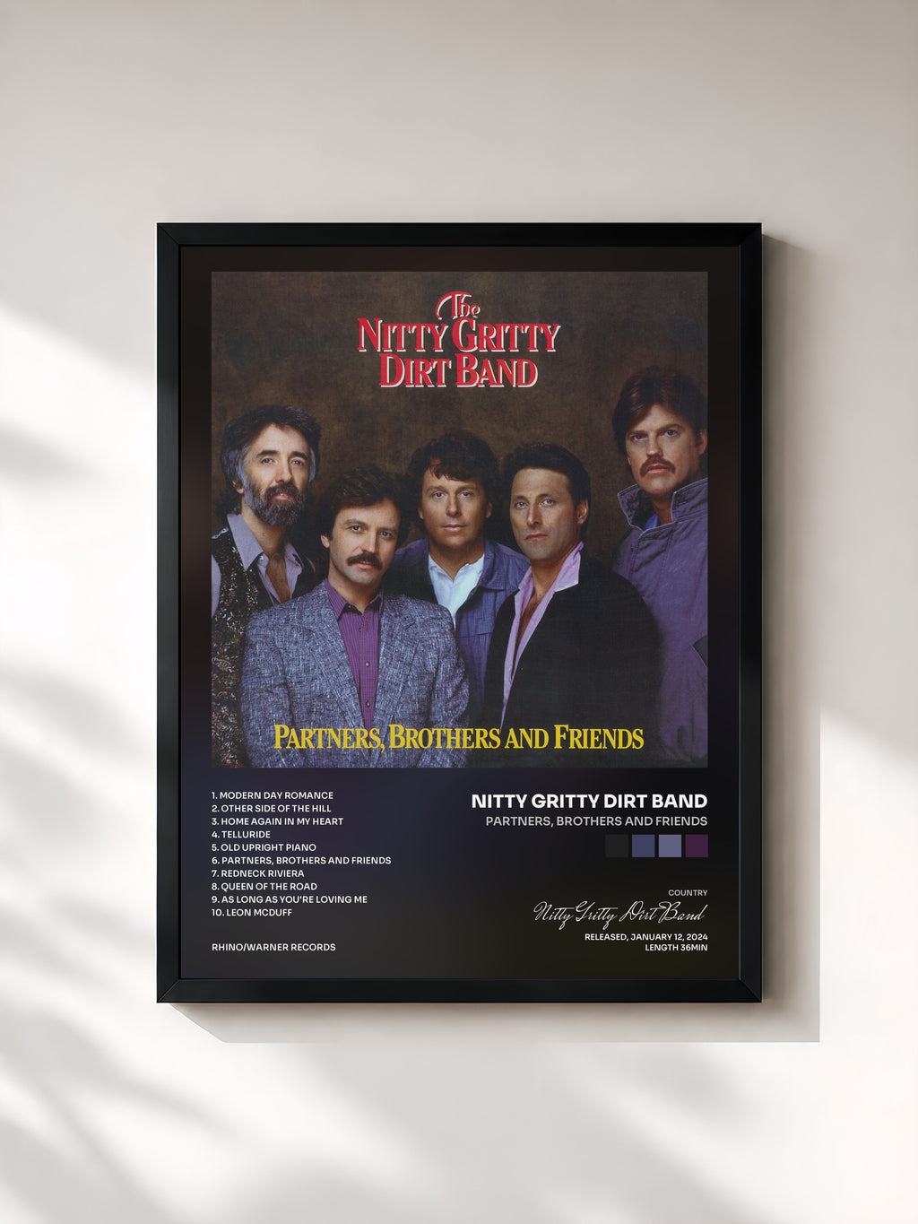 #noir Tableau de l'album Partners, Brothers and Friends de Nitty Gritty Dirt Band, cadre noir, imprimé et encadré en France
