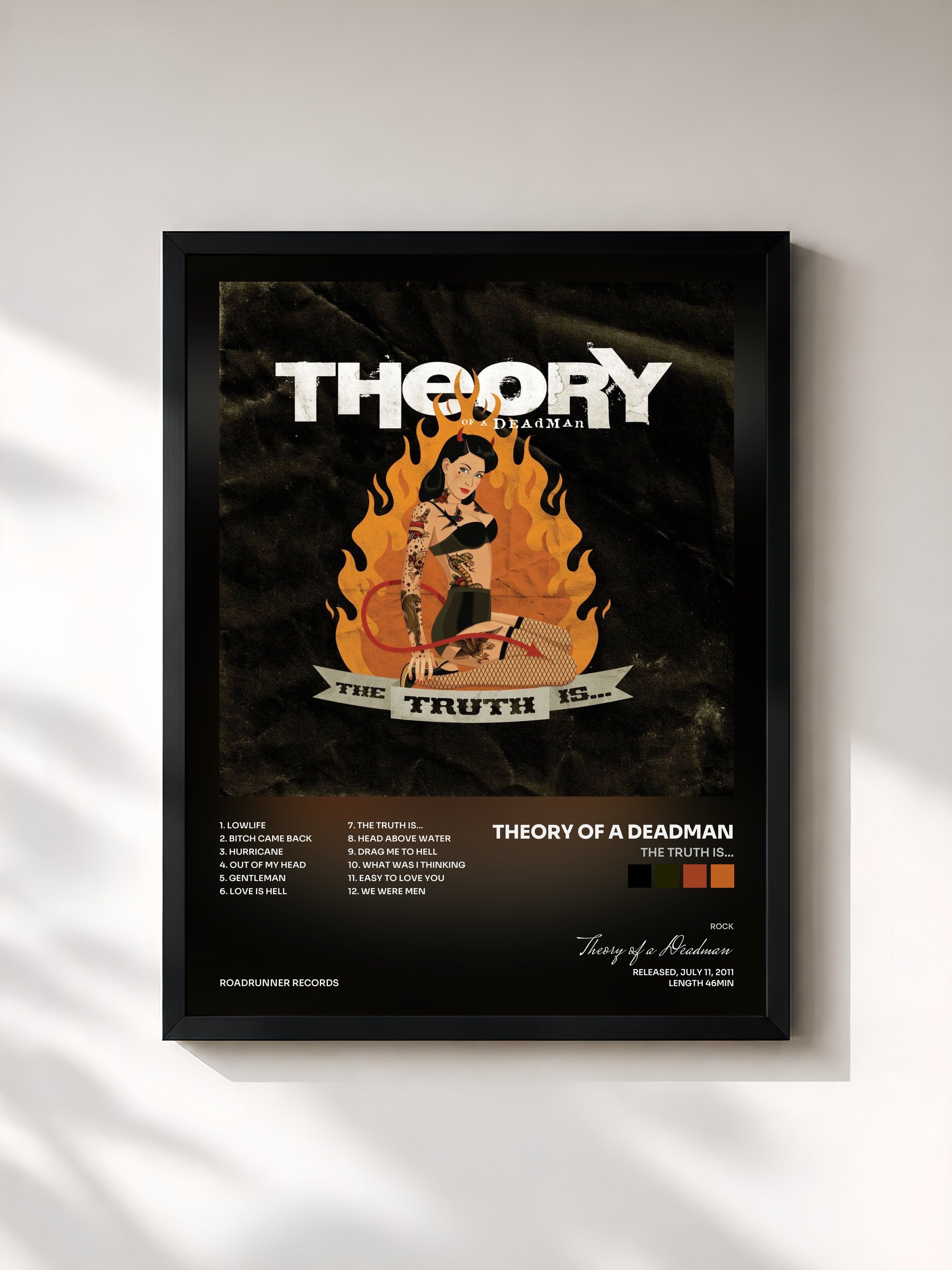 #noir Tableau de l'album The Truth Is... de Theory of a Deadman, cadre noir, imprimé et encadré en France