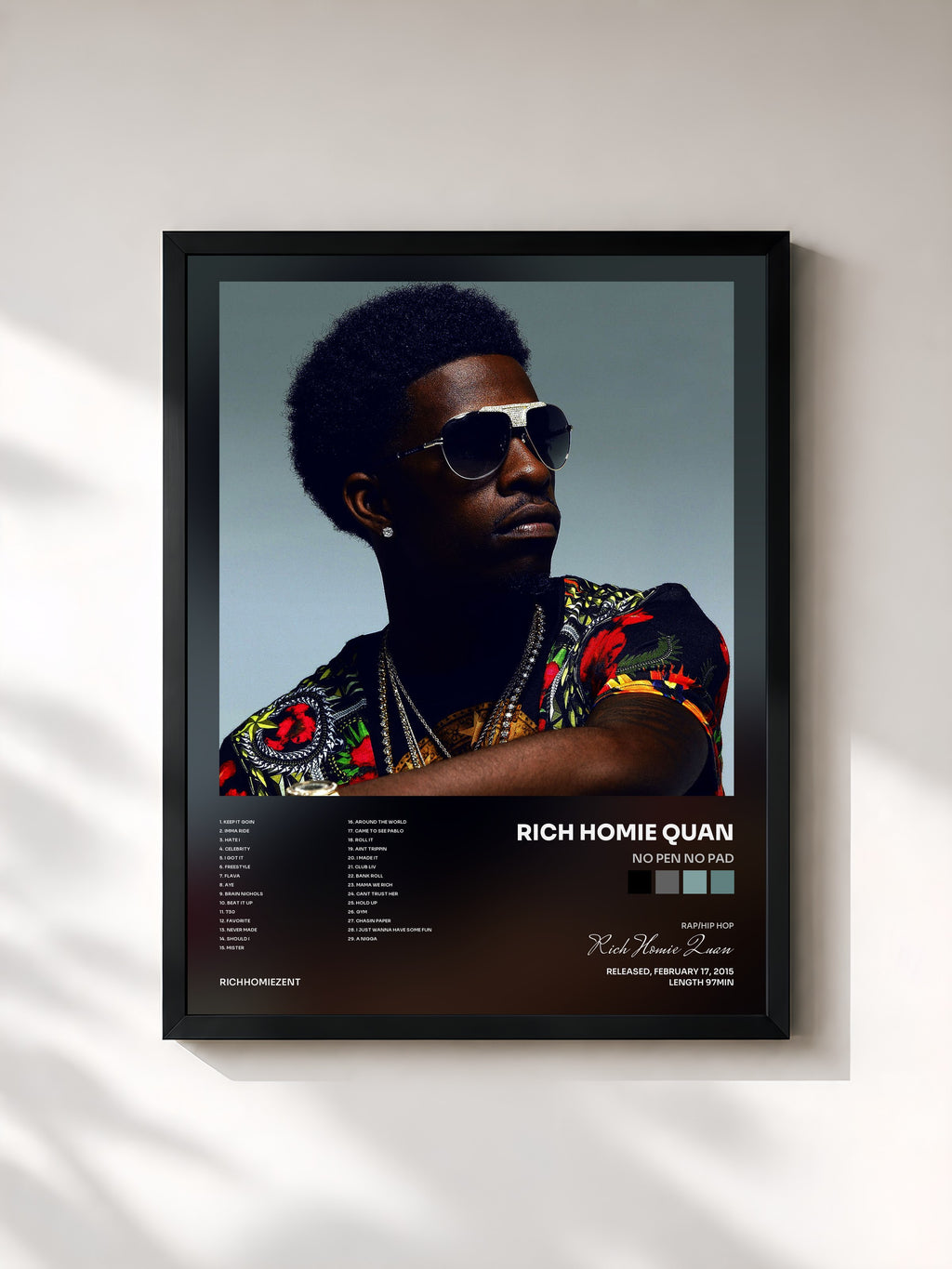 #noir No Pen No Pad von Rich Homie Quan als gerahmter Kunstdruck, schwarzer Rahmen, gedruckt und gerahmt in Frankreich