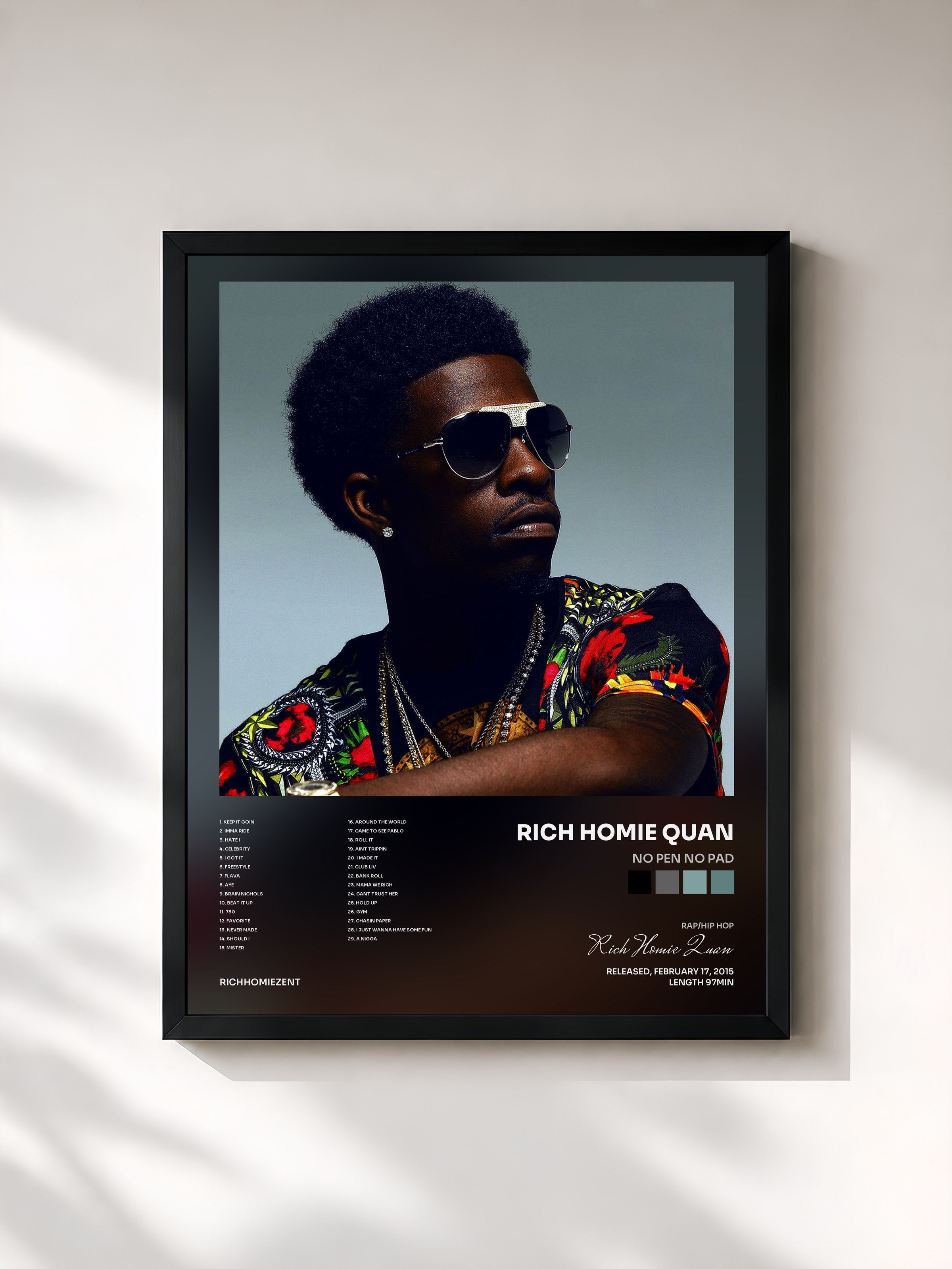 #noir Tableau de l'album No Pen No Pad de Rich Homie Quan, cadre noir, imprimé et encadré en France