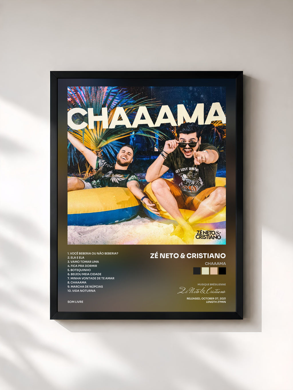 #noir Tableau de l'album Chaaama de Zé Neto & Cristiano, cadre noir, imprimé et encadré en France