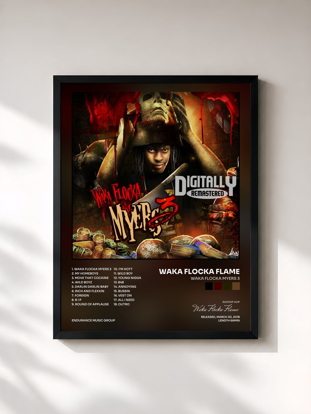 #noir Tableau de l'album Waka Flocka Myers 3 de Waka Flocka Flame, cadre noir, imprimé et encadré en France