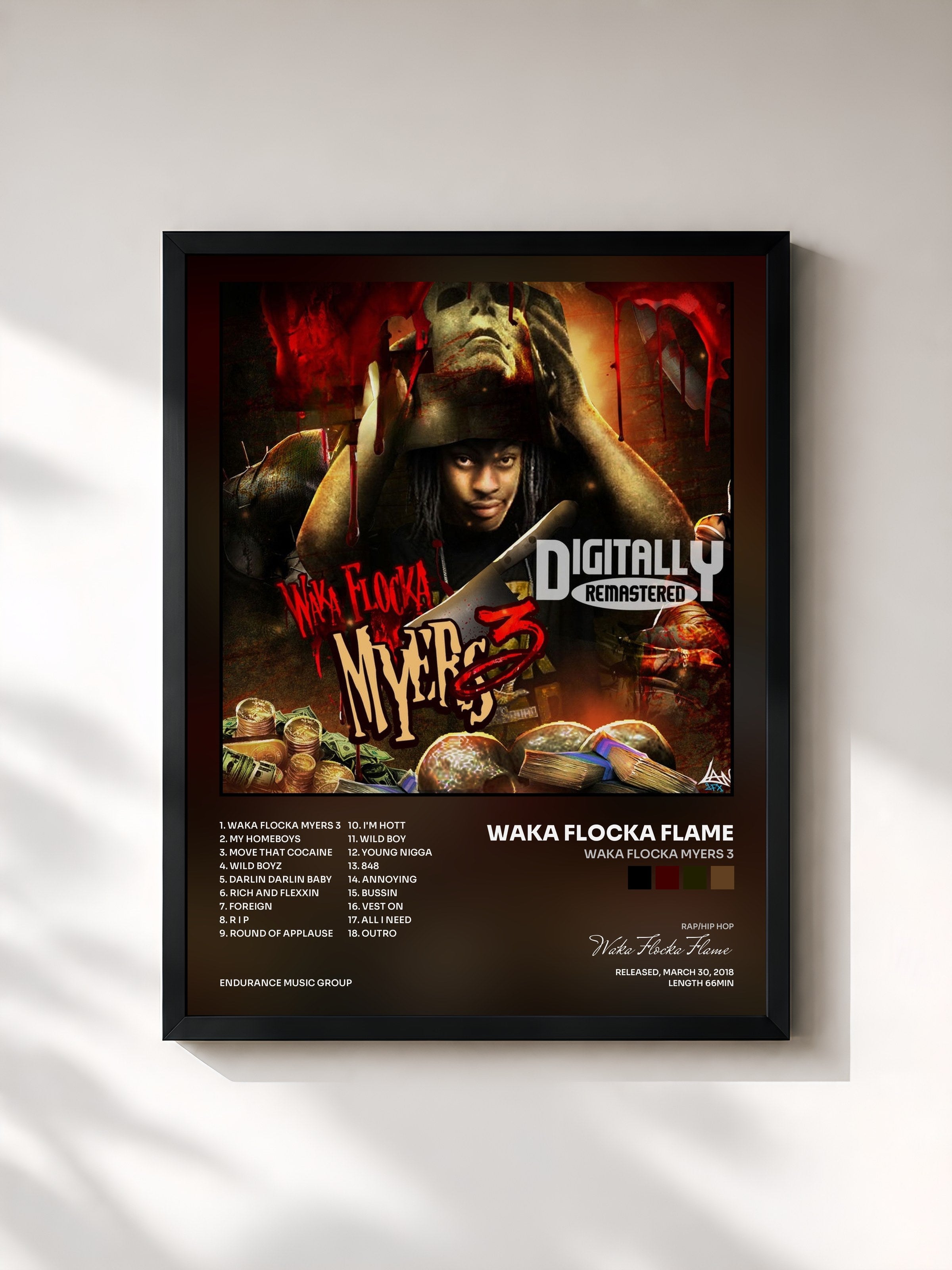 #noir Tableau de l'album Waka Flocka Myers 3 de Waka Flocka Flame, cadre noir, imprimé et encadré en France