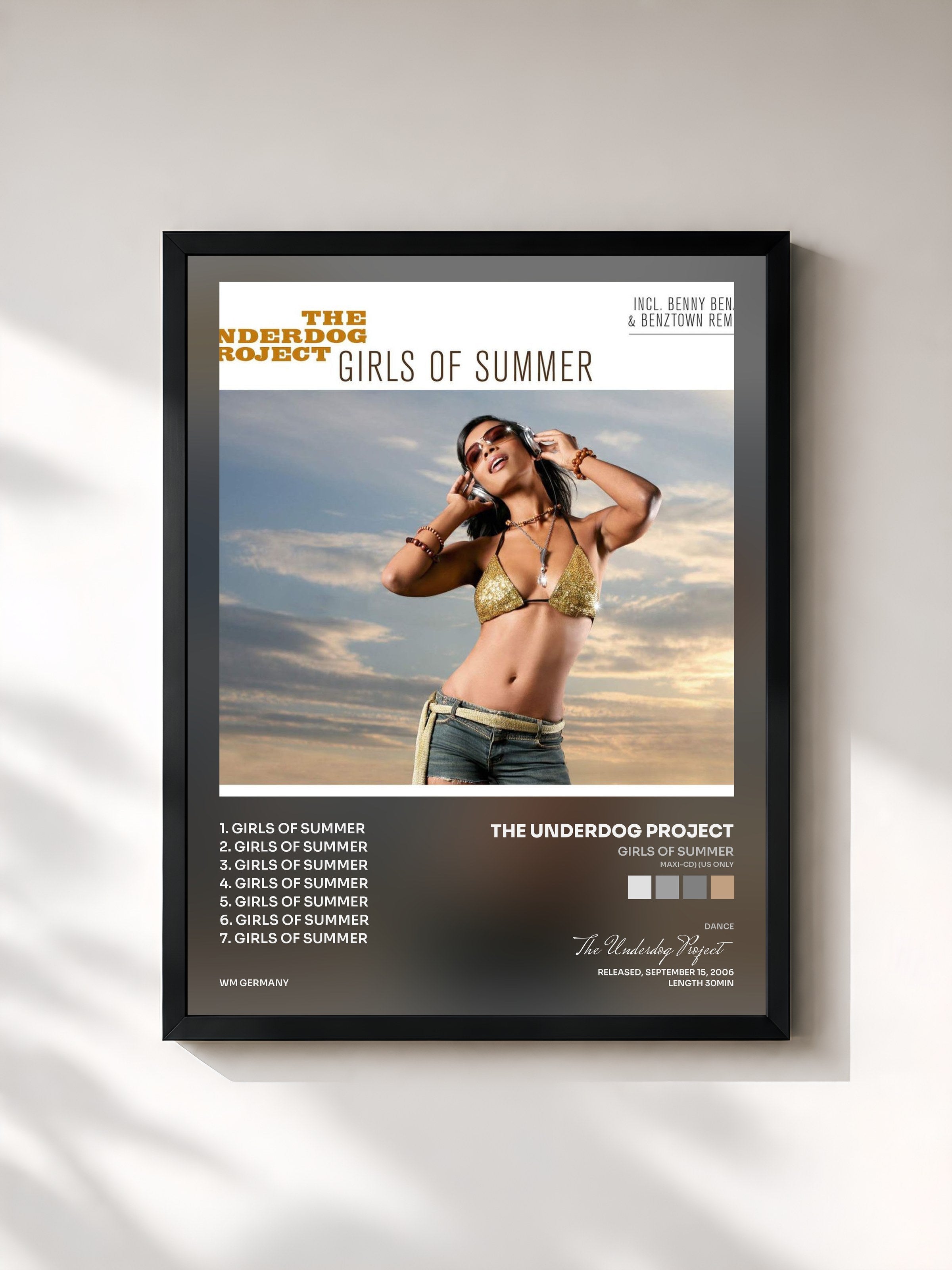 #noir Tableau de l'album Girls Of Summer (Maxi-CD) (US Only) de The Underdog Project, cadre noir, imprimé et encadré en France