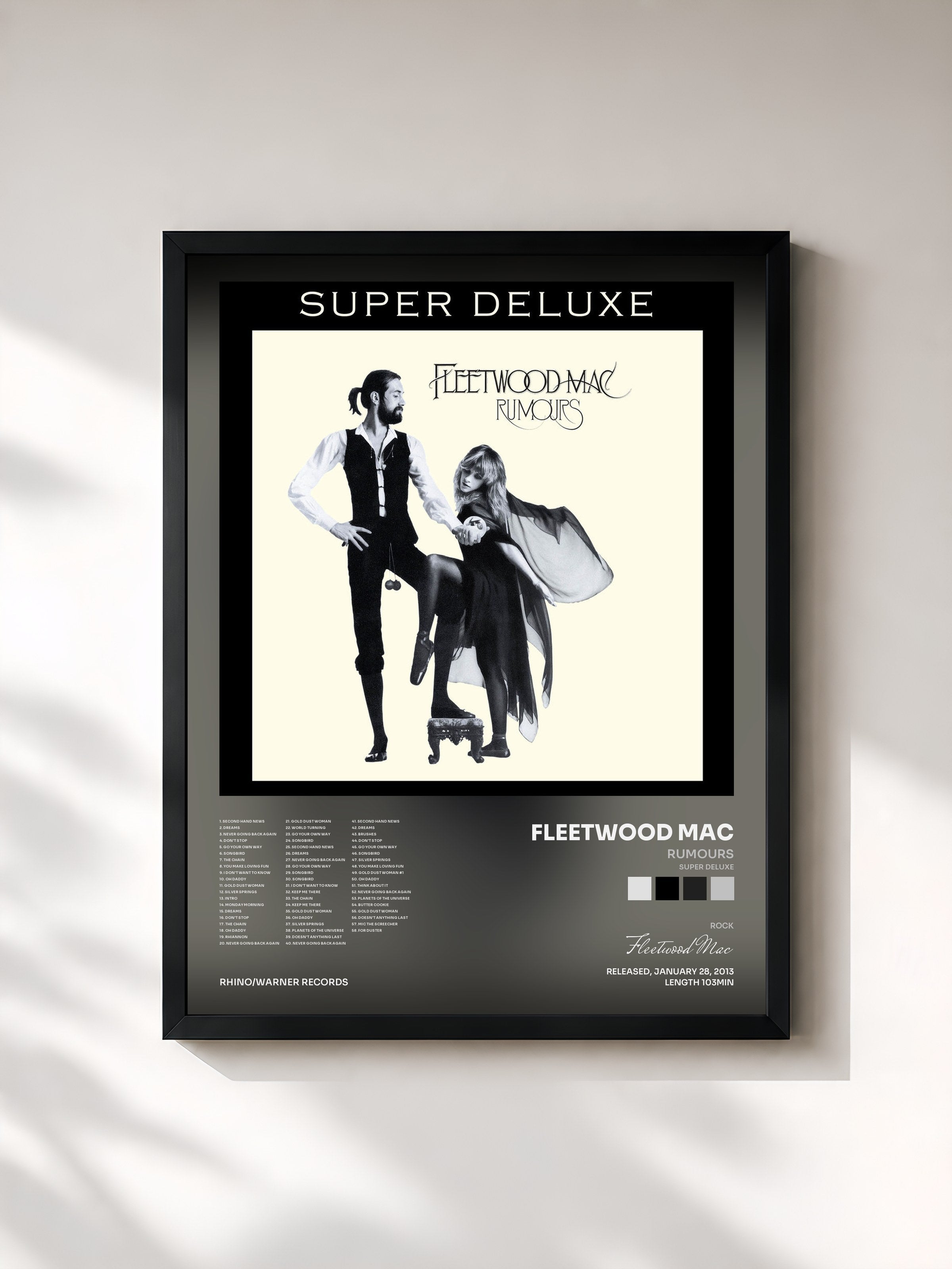 #noir Rumours (Super Deluxe) de Fleetwood Mac en lámina enmarcada, marco negro, impresa y enmarcada en Francia