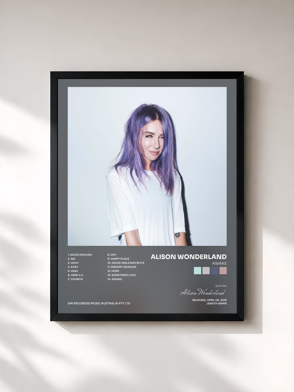 #noir Tableau de l'album Awake de Alison Wonderland, cadre noir, imprimé et encadré en France