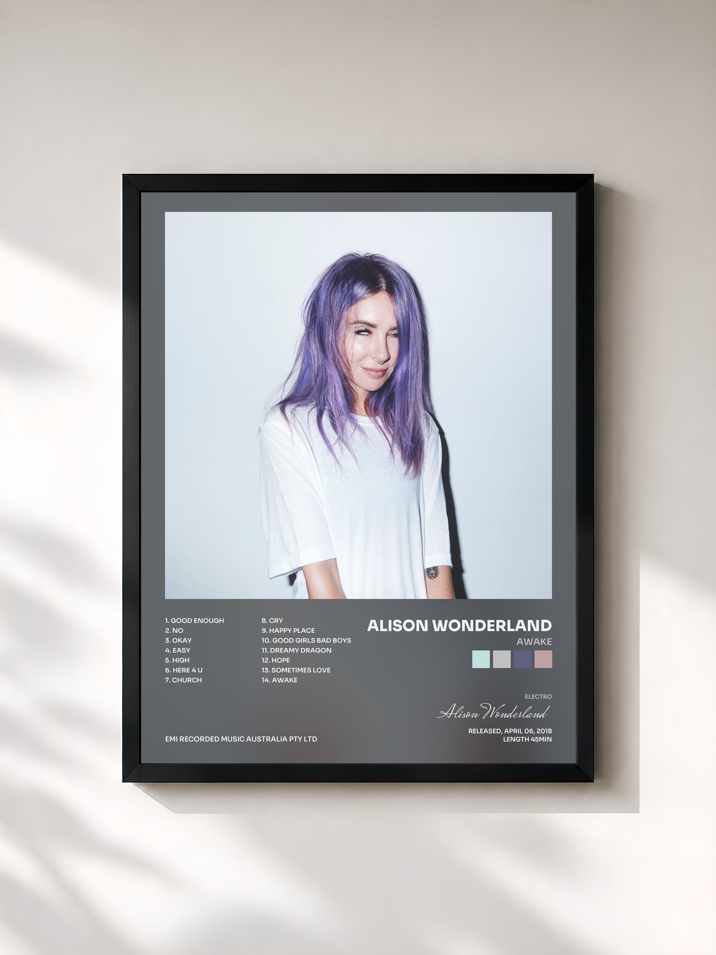 #noir Tableau de l'album Awake de Alison Wonderland, cadre noir, imprimé et encadré en France