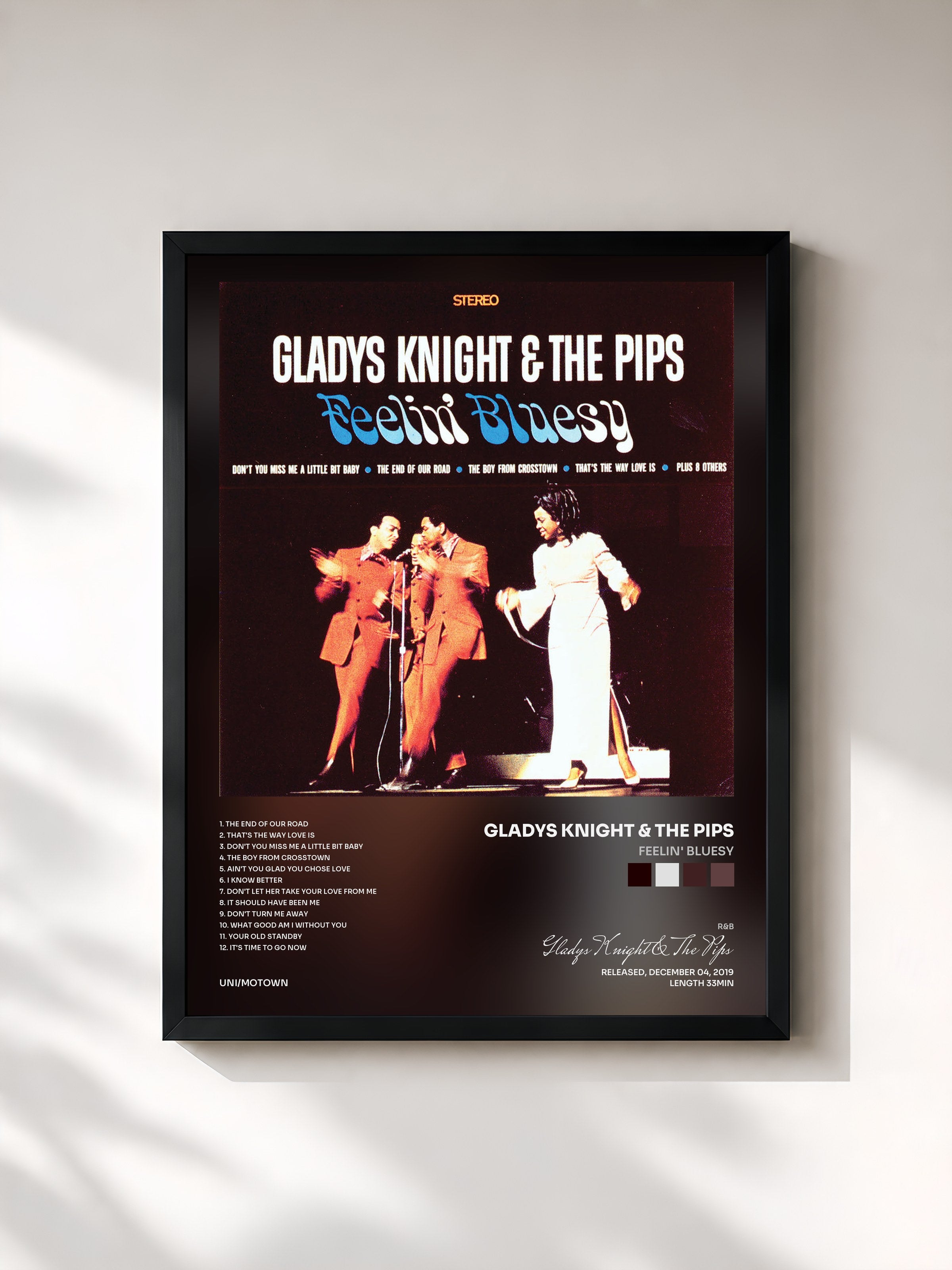#noir Tableau de l'album Feelin' Bluesy de Gladys Knight & The Pips, cadre noir, imprimé et encadré en France