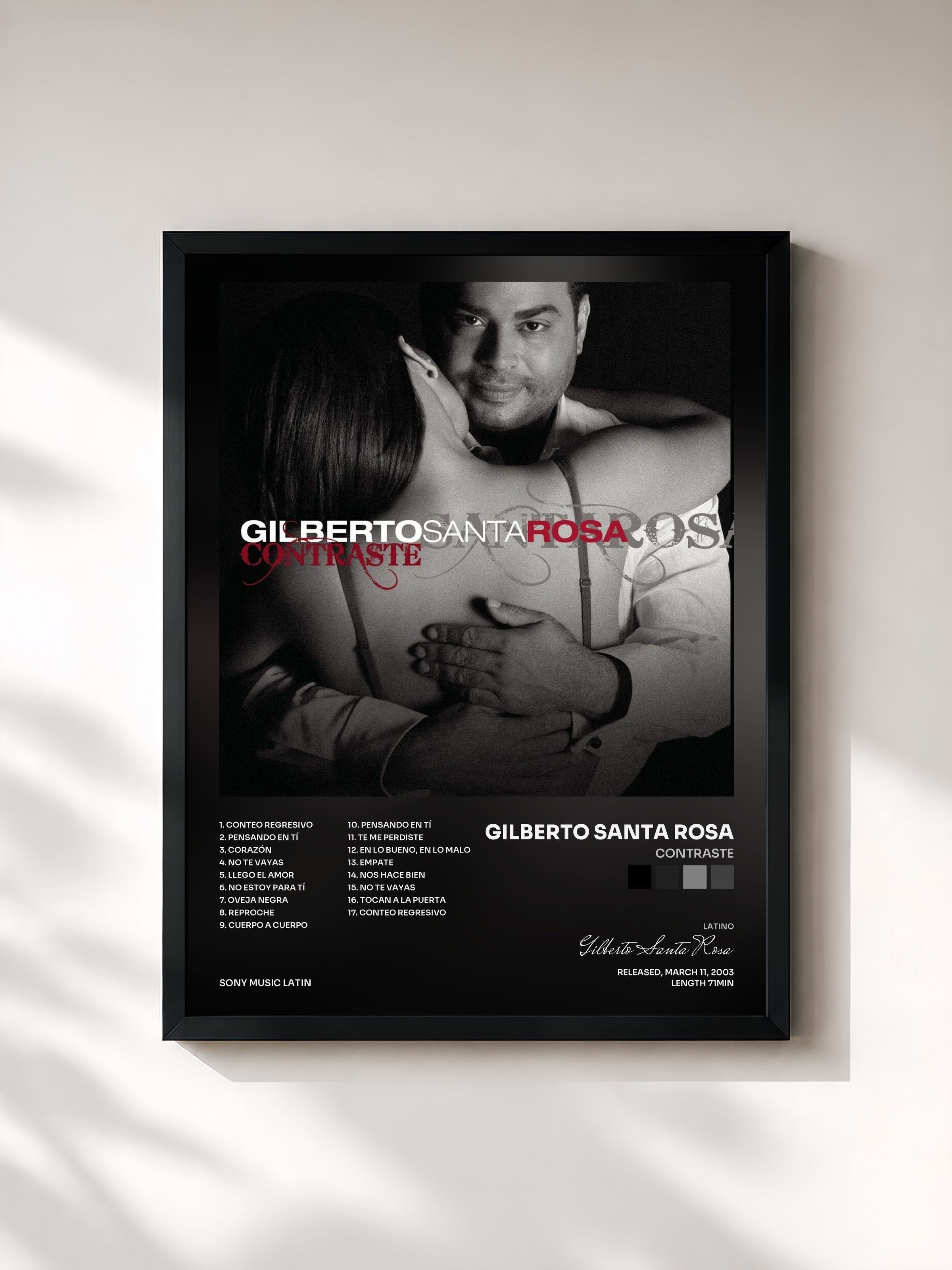 #noir Tableau de l'album Contraste de Gilberto Santa Rosa, cadre noir, imprimé et encadré en France