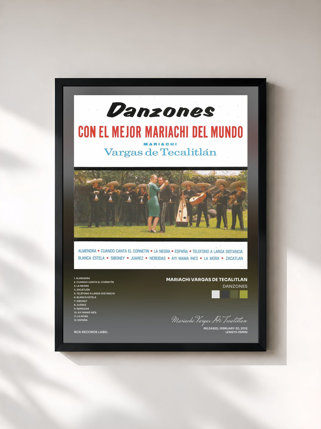 #noir Tableau de l'album Danzones de Mariachi Vargas De Tecalitlan, cadre noir, imprimé et encadré en France