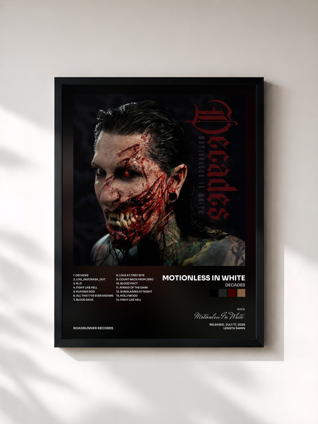 #noir Decades de Motionless In White en lámina enmarcada, marco negro, impresa y enmarcada en Francia