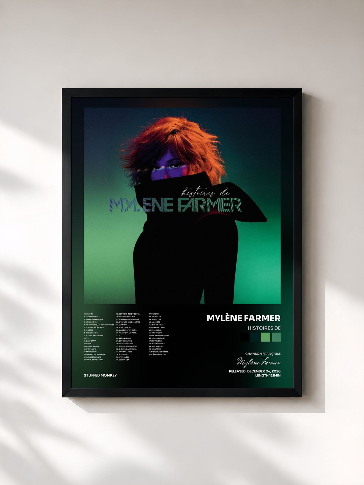 #noir Tableau de l'album Histoires de de Mylène Farmer, cadre noir, imprimé et encadré en France