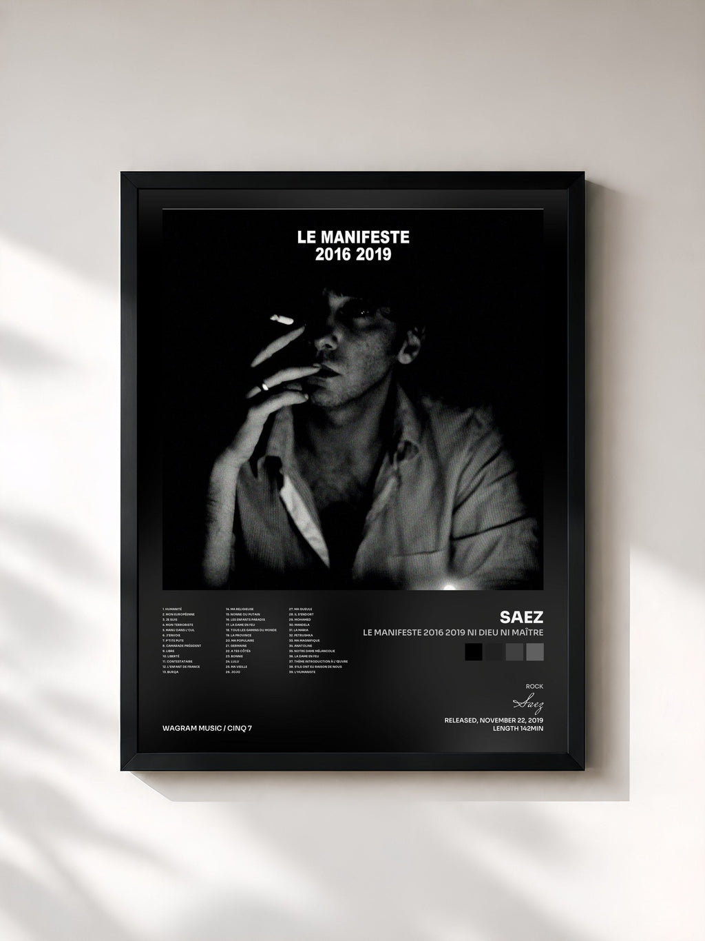 #noir Le Manifeste 2016 2019 Ni dieu ni maître by Saez as a framed art print, black frame, printed and framed in France