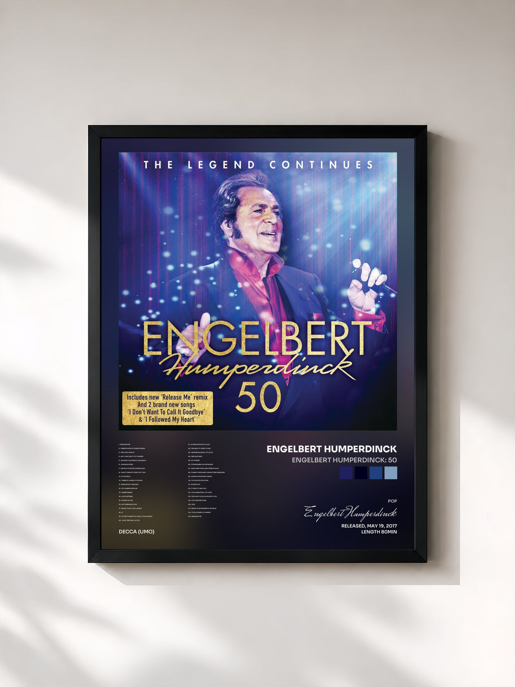 #noir Tableau de l'album Engelbert Humperdinck: 50 de Engelbert Humperdinck, cadre noir, imprimé et encadré en France