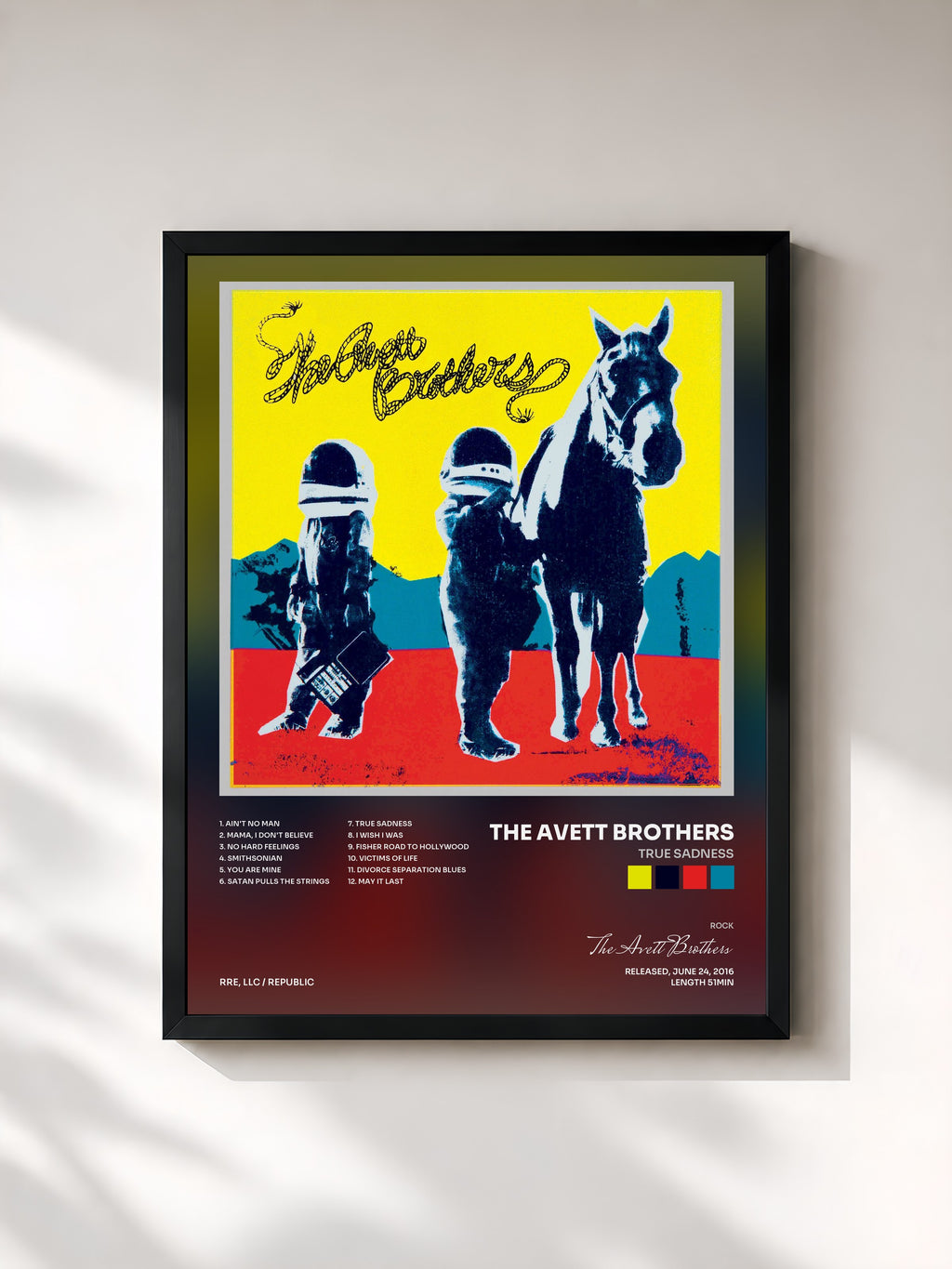 #noir Tableau de l'album True Sadness de The Avett Brothers, cadre noir, imprimé et encadré en France