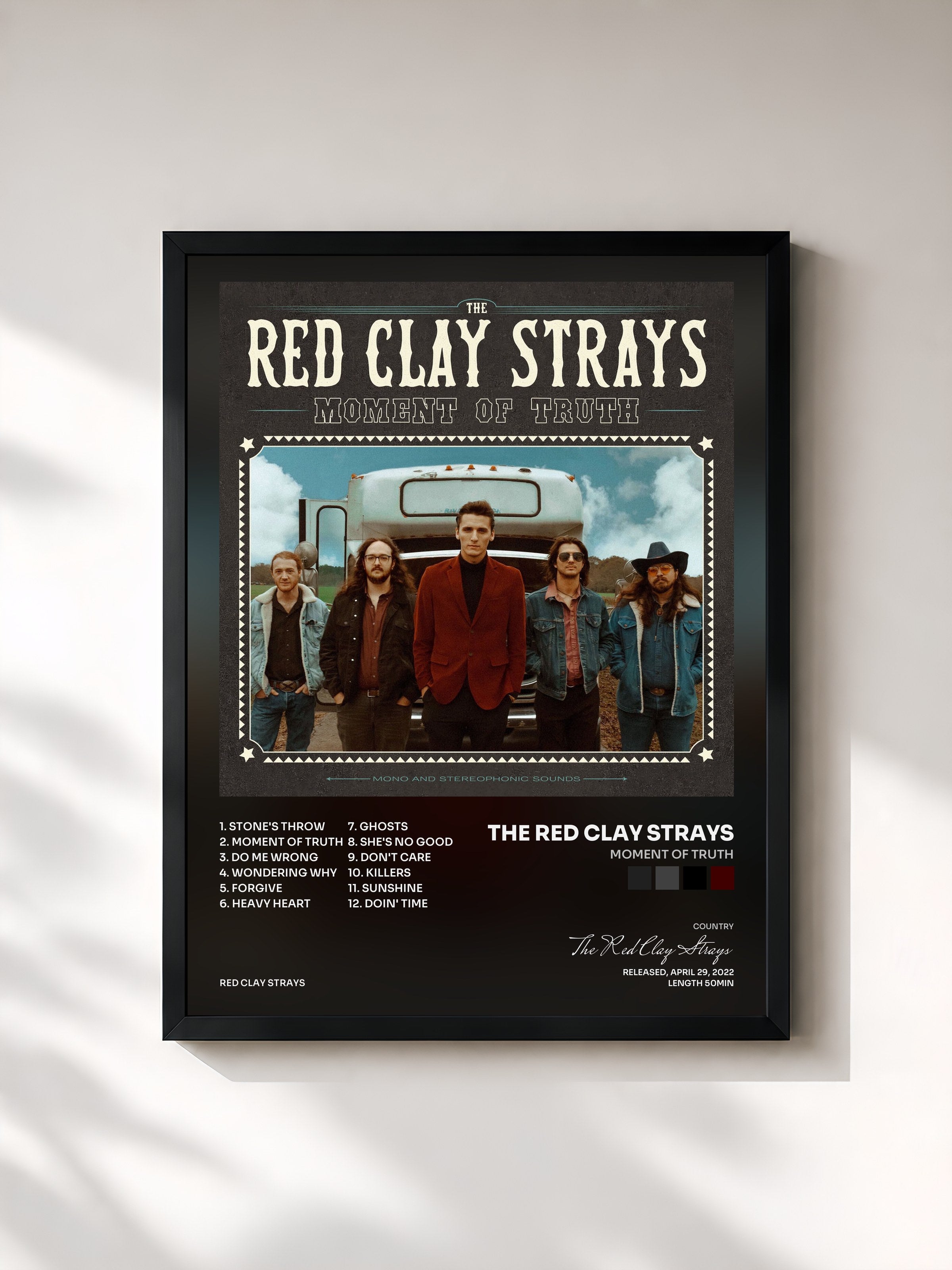 #noir Tableau de l'album Moment of Truth de The Red Clay Strays, cadre noir, imprimé et encadré en France