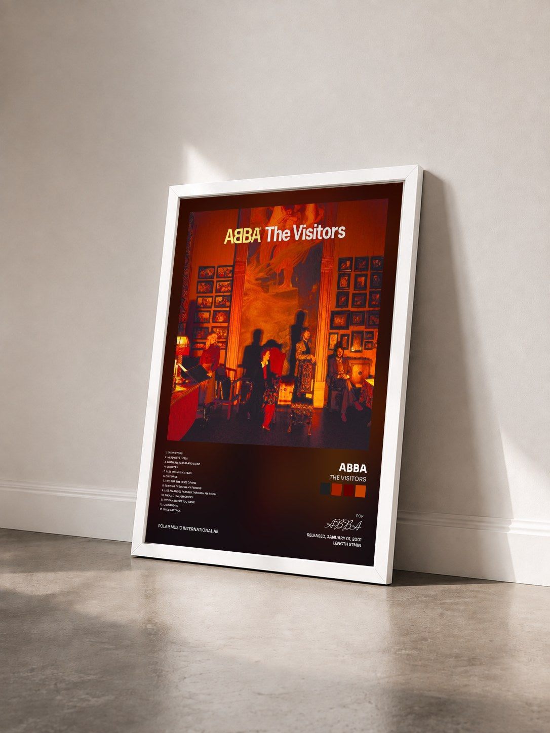 #blanc Tableau de l'album The Visitors de ABBA vu de trois quarts, cadre blanc