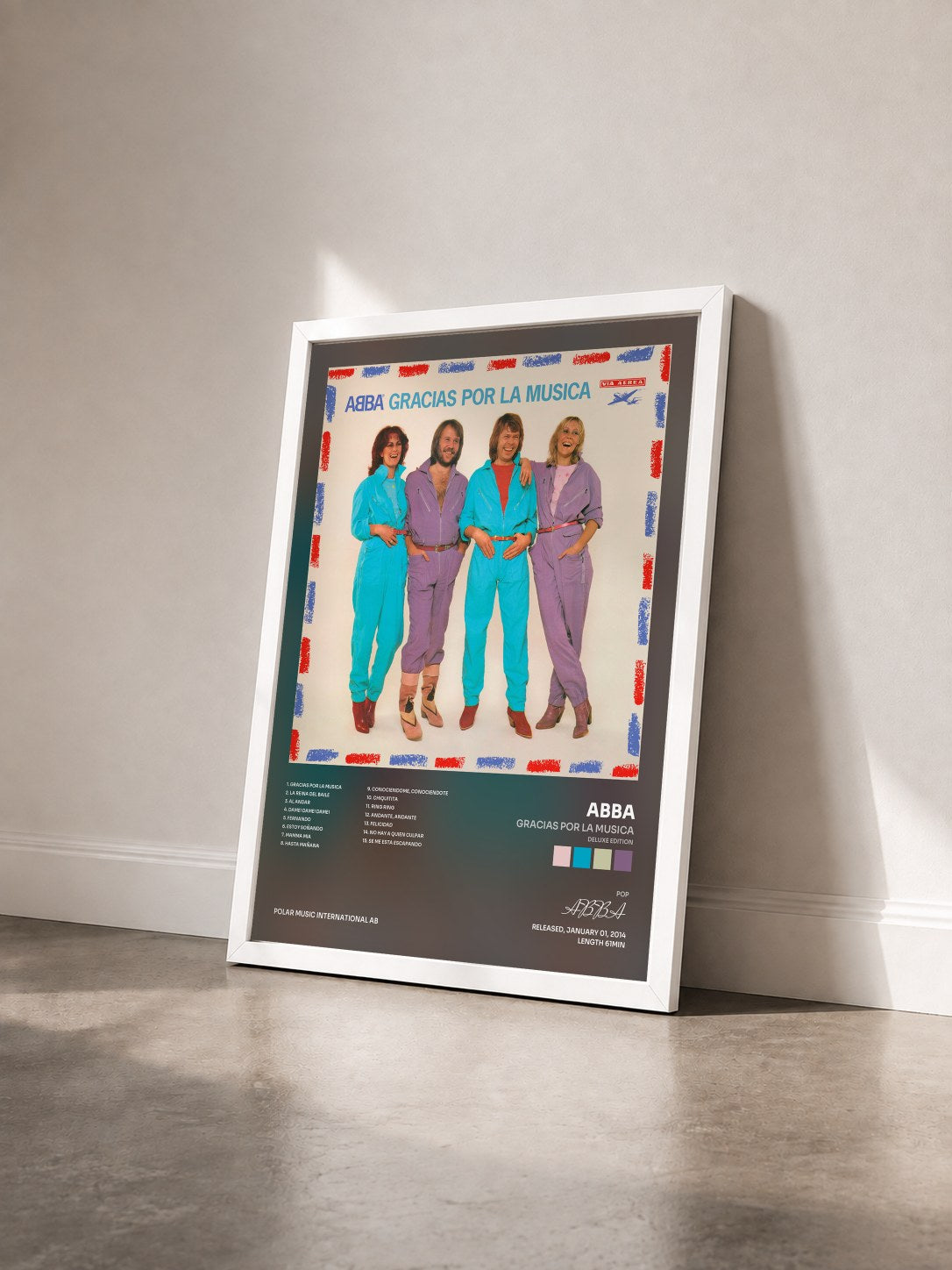 #blanc Tableau de l'album Gracias Por La Musica (Deluxe Edition) de ABBA vu de trois quarts, cadre blanc